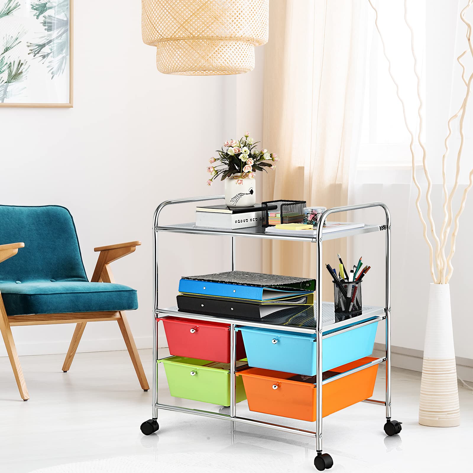 4-Drawer Rolling Cart with 2 Shelves - Mobile Storage Organizer for Home Office & Salon