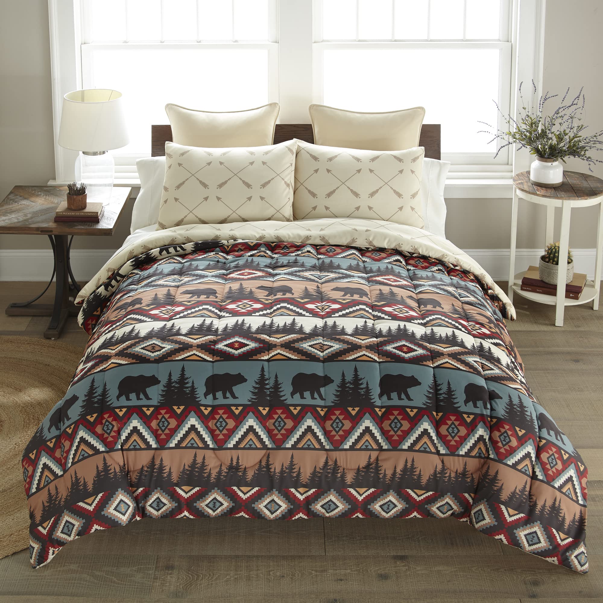Donna Sharp Queen Bedding Set - 3 Piece Bear Totem Lodge Comforter Set with Queen Comforter & 2 Standard Pillow Shams - Machine Washable - Cozy Cabin Retreat & Lodge Style Bedroom Decor