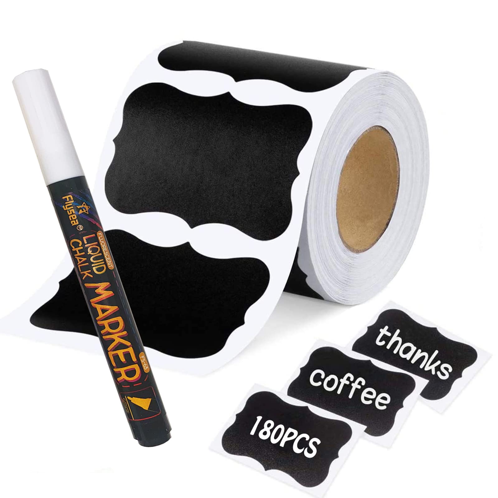 180Pcs Reusable Waterproof Chalkboard Labels with Erasable Chalk Pen - Perfect for Jar Labels, Party Decorations, Craft Rooms, Pantry Organization & Storage Bins | Ideal for Mason Jars, Bottles, Kitchen & Home Organization