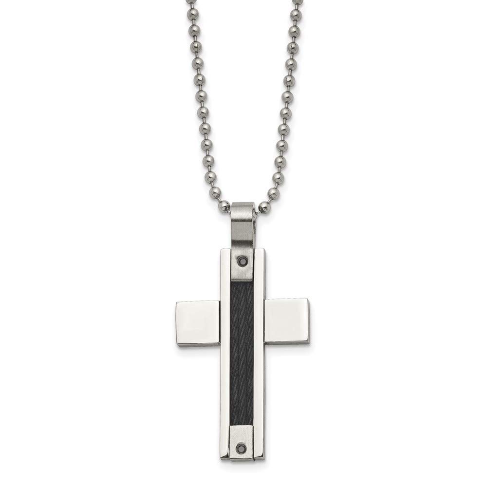 Stainless Steel Black Wire & Black Diamond Cross Pendant Necklace - 24 Inch Chain for Men & Women - Perfect for Gifts, Everyday Wear & Religious Occasions