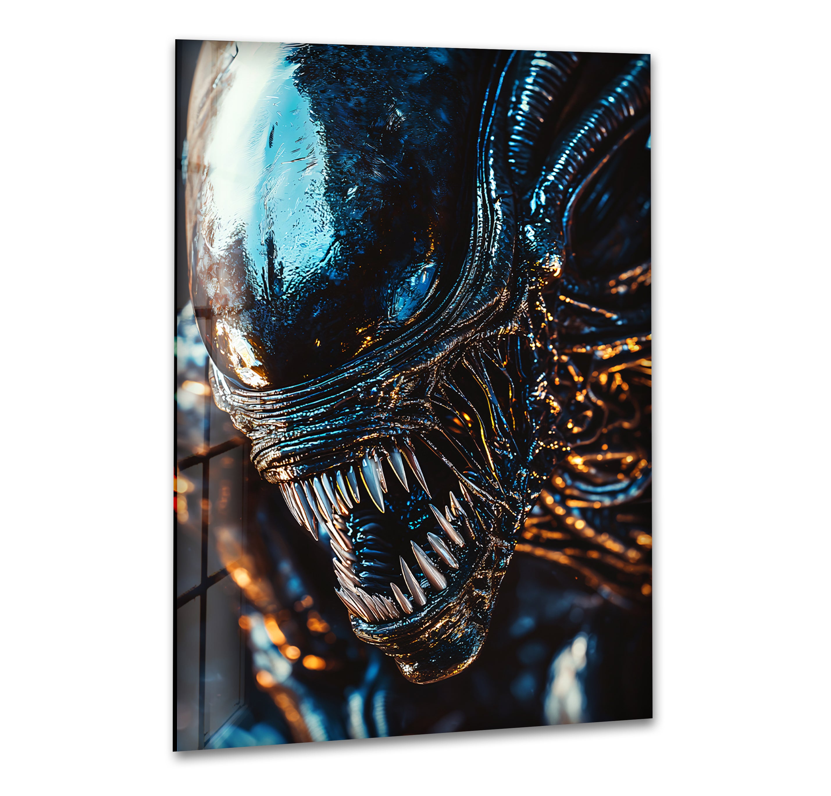 Alien Warrior Glass Wall Art - Unique Sci-Fi Home Decor for Living Room, Bedroom & Office - Perfect Gift for Fans of Fantasy & Space Themes