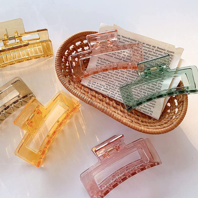 FAMEZA 6 PCS Non-Slip Banana Hair Claw Clips Set - Rectangular Strong Hold Hair Clips for Women & Girls with Thin or Thick Hair (6 Colors) - Perfect for Updos, Ponytails & Everyday Hairstyles