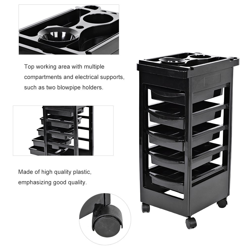 Professional Beauty Salon Rolling Trolley Cart with 5 Drawers - Adjustable Height Hair Salon Storage Organizer for Styling Tools, Scissors & Supplies | Perfect for Salon, Spa & Home Use