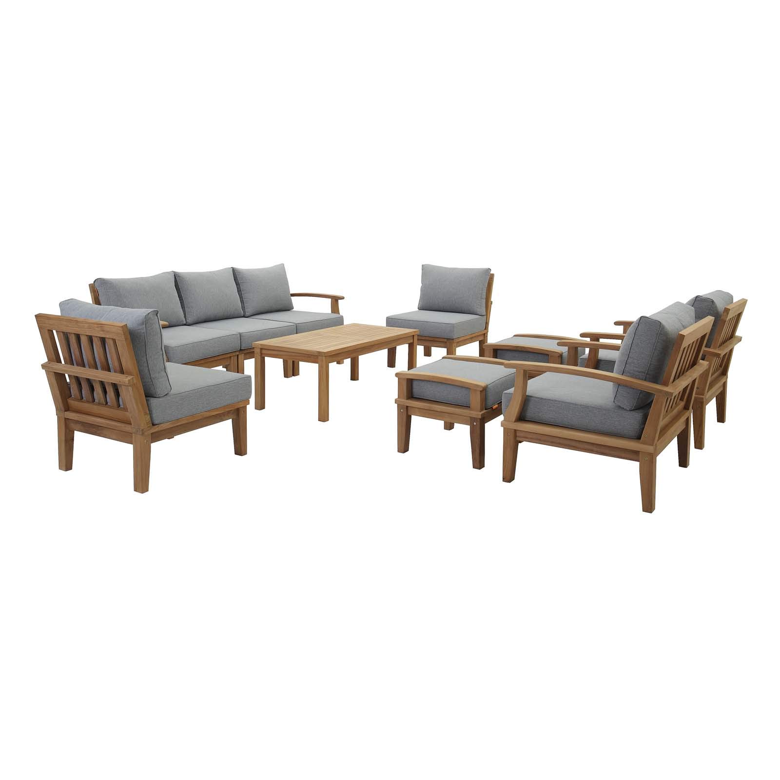 Modern Contemporary Outdoor Patio Balcony Lounge Chair, Sofa and Table Set - Wooden Gray Natural Finish for Relaxing Garden, Poolside, or Terrace