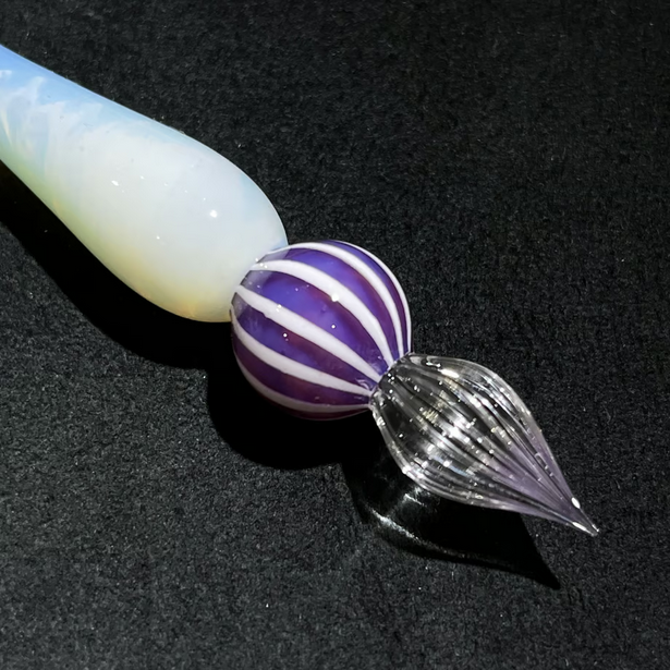 Japanese Glass Dip Pen - Grape Stripe & White Opal | Elegant Calligraphy Writing Tool | Perfect Gift for Writers, Artists & Journaling Enthusiasts | Ideal for Lettering, Sketching & Creative Projects
