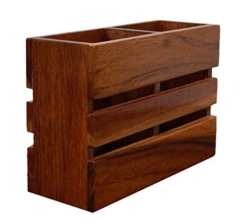 LyqArt Wooden Cutlery Holder - 2 Compartment Utensil Organizer for Spoons, Forks & Kitchen Tools | Durable Tableware Storage for Dining Table & Kitchen Counter | Perfect for Restaurants, Home Dining & Kitchen Organization (Brown)