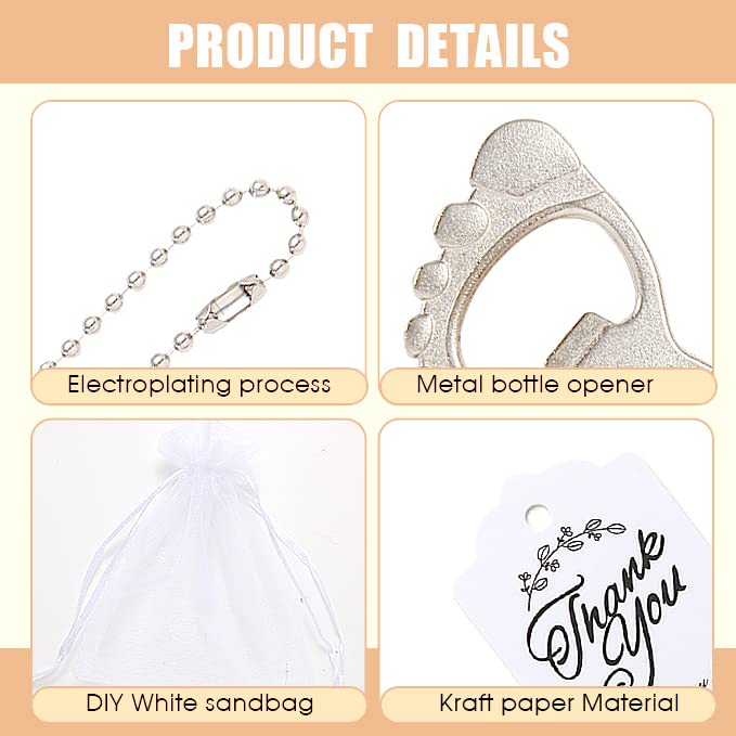 50 PCS Baby Footprint Keychain Bottle Openers - Silver Keepsake for Baby Showers, Baptism, Christening & Birthday Party Favors with Organza Gift Bag - Perfect for Newborn Gifts & Event Souvenirs