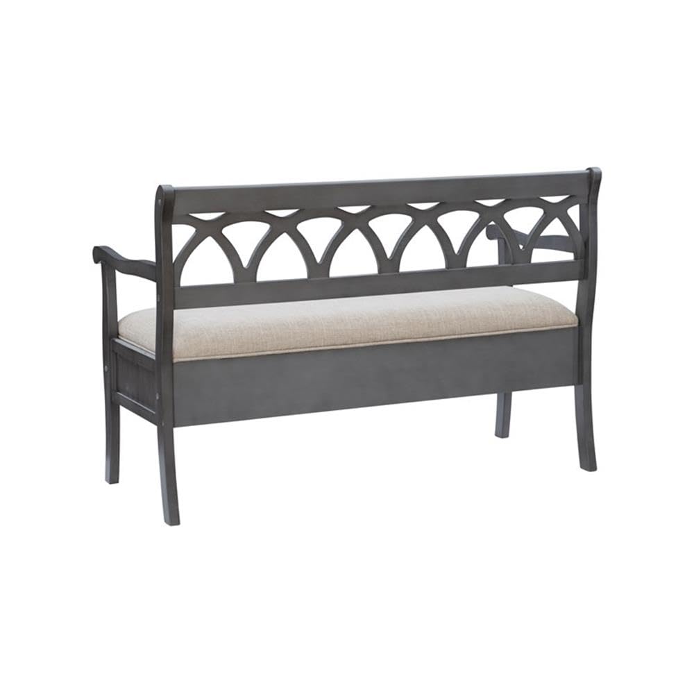 Pemberly Row Transitional Gray Wood Storage Bench - Stylish Entryway & Living Room Seating with Storage
