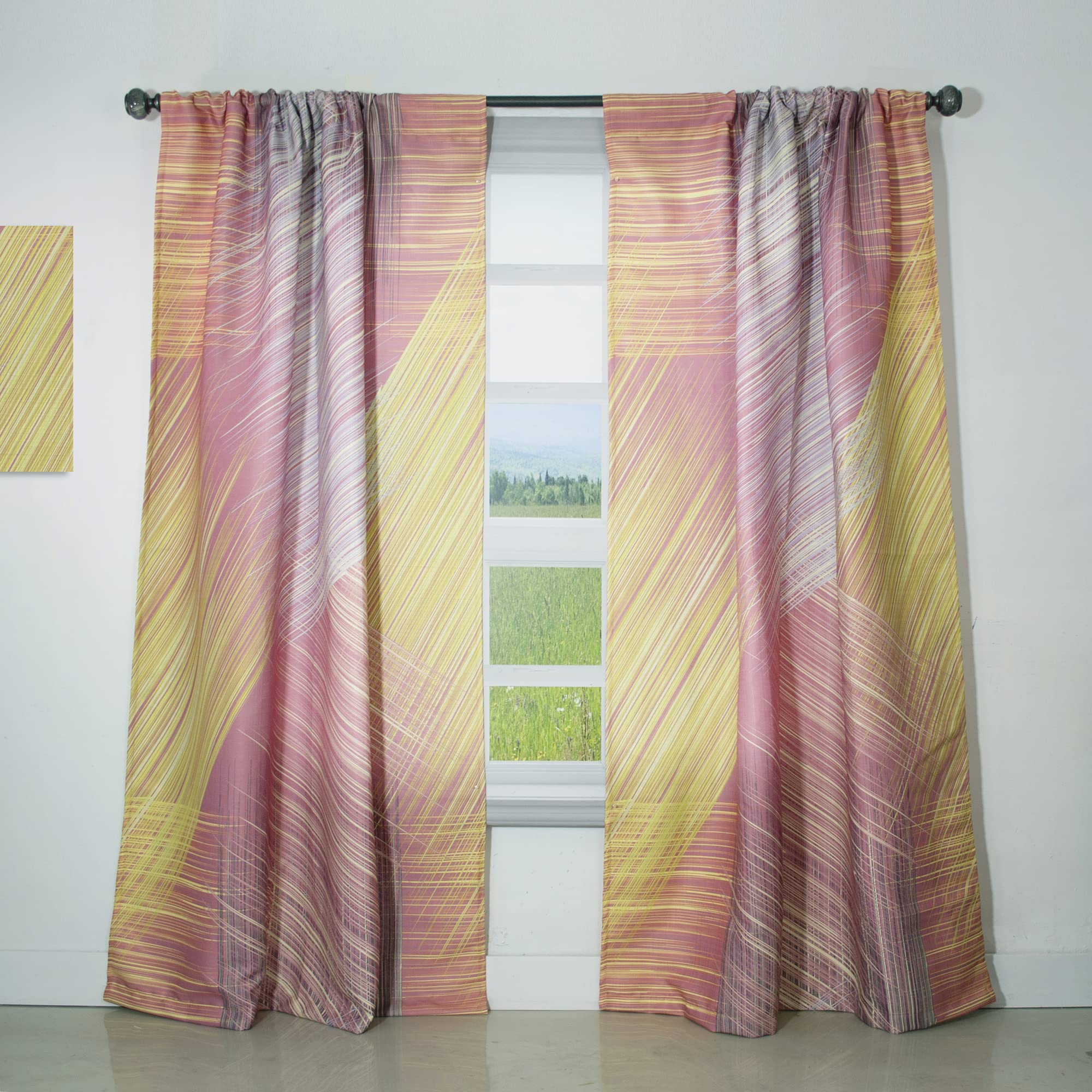 DesignQ Yellow and Pink Striped Thermal Insulated Curtains - 52x120 Inch Single Panel Window Drapes for Bedroom & Living Room - Energy Saving, Blackout, Home Decor