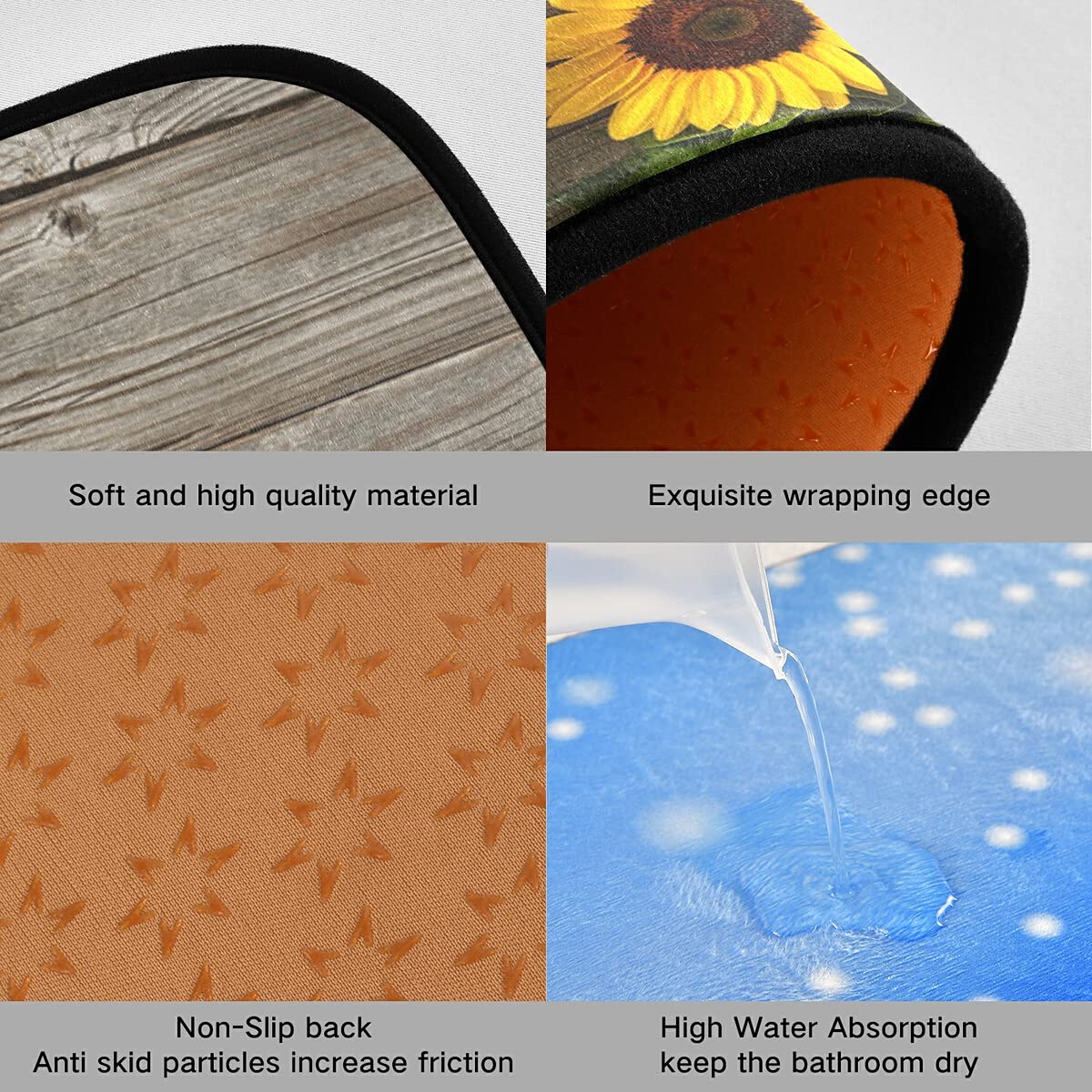 DOMIKING Custom Sunflowers Non-Slip Kitchen Rugs - 2PC Farmhouse Style Foam Standing Mats for Floors, Personalized Home Decor - Perfect for Kitchen, Entryway, and High-Traffic Areas