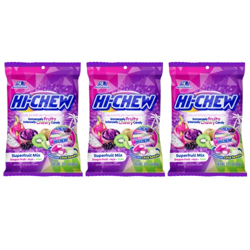 Hi Chew Sensationally Chewy Japanese Fruit Candy - Individually Wrapped Superfruit Mix (Dragon Fruit, Acai, Kiwi) - 3 Pack - Perfect for Lunchboxes, Office Snacks & Party Favors