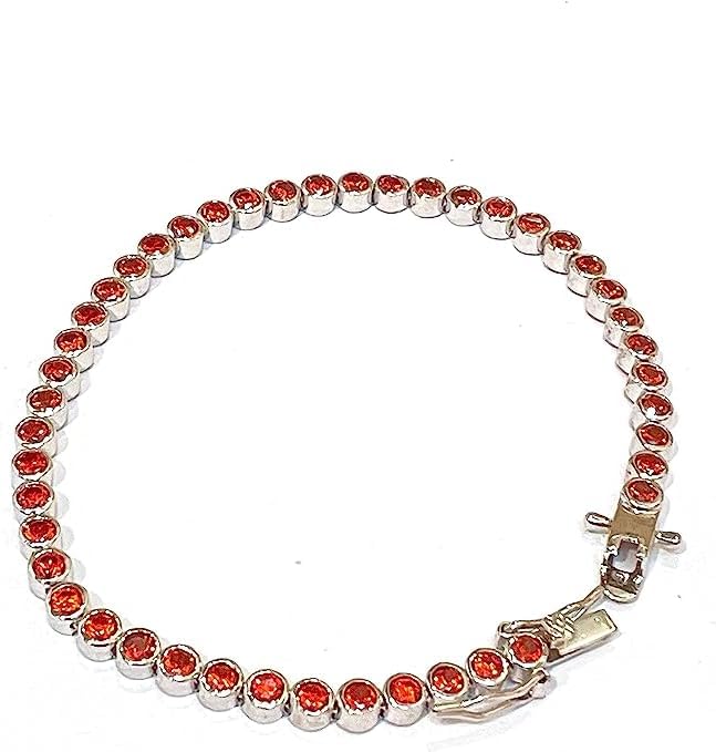 925 Sterling Silver Red Garnet Cubic Zirconia Tennis Bracelet - Double Latch Safety Lock, Handmade Designer Jewelry for Women | Perfect Birthday Gift, Anniversary Present & Special Occasion Accessory for Parties, Weddings and Formal Events