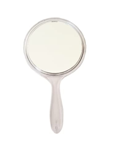 Silver Round Acrylic Handheld Makeup Mirror with Magnifier - 8x4.5 Inch Dual-Sided Beauty Mirror for Bathroom, Dressing Table, Shaving & Travel | Perfect for Salon, Home & On-the-Go Use