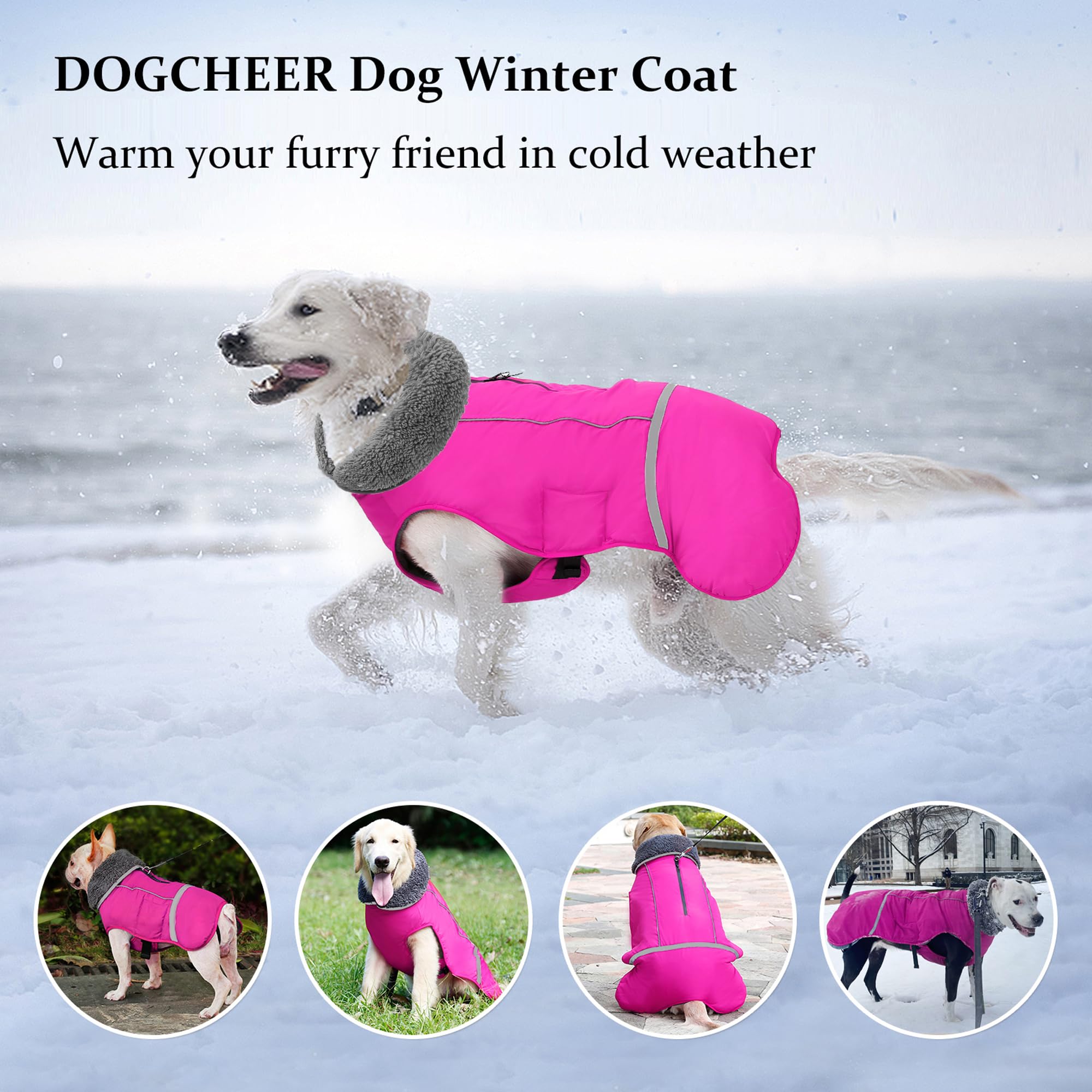 Dogcheer Warm Fleece Dog Coat with Reflective Collar - Waterproof Windproof Winter Jacket for Small Medium Large & X-Large Dogs - Perfect for Cold Weather Walks, Snow Play & Outdoor Adventures