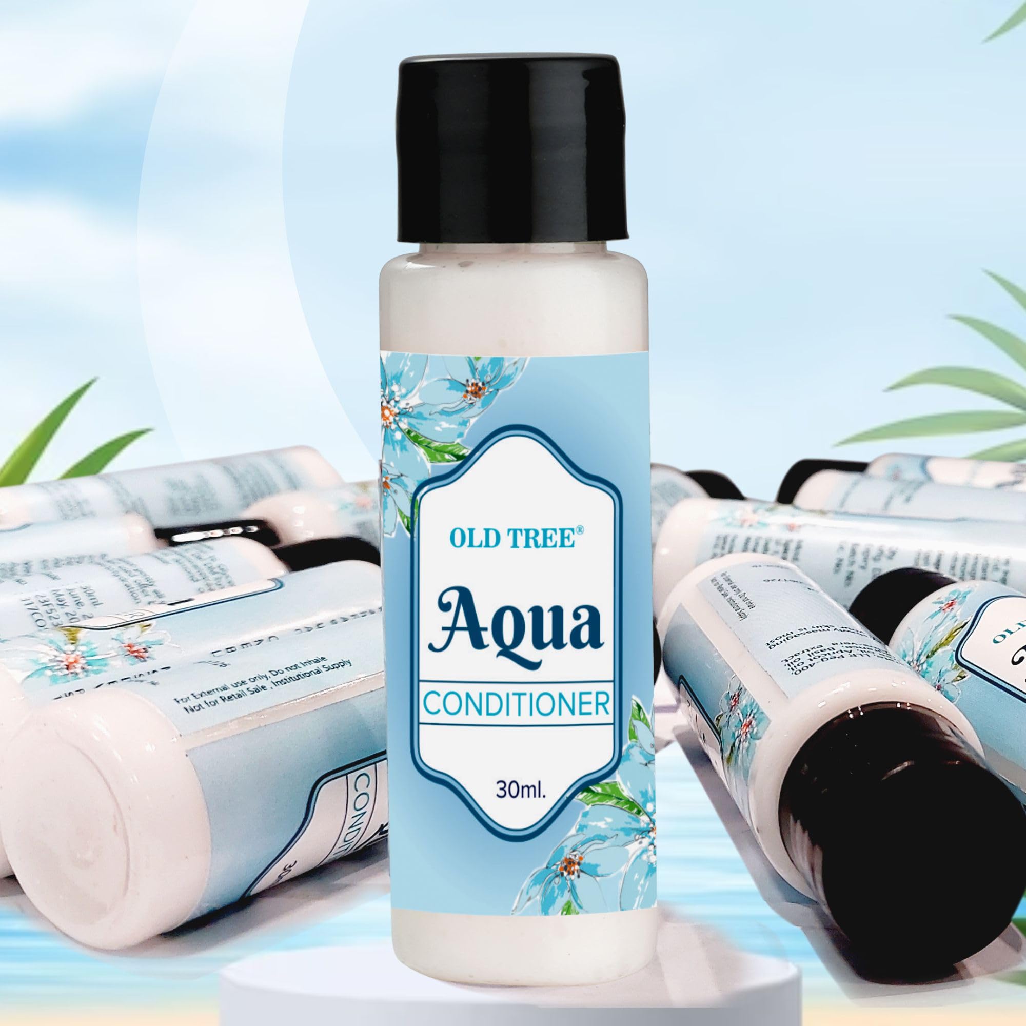 Old Tree Aqua Hair Conditioner Travel Kit - 30ml (Pack of 100) | Moisturizing & Frizz Control for Dry Hair | Perfect for Hotels, Guest Houses, Gyms & Travel Essentials | Salon-Quality Toiletries in Convenient Travel Size