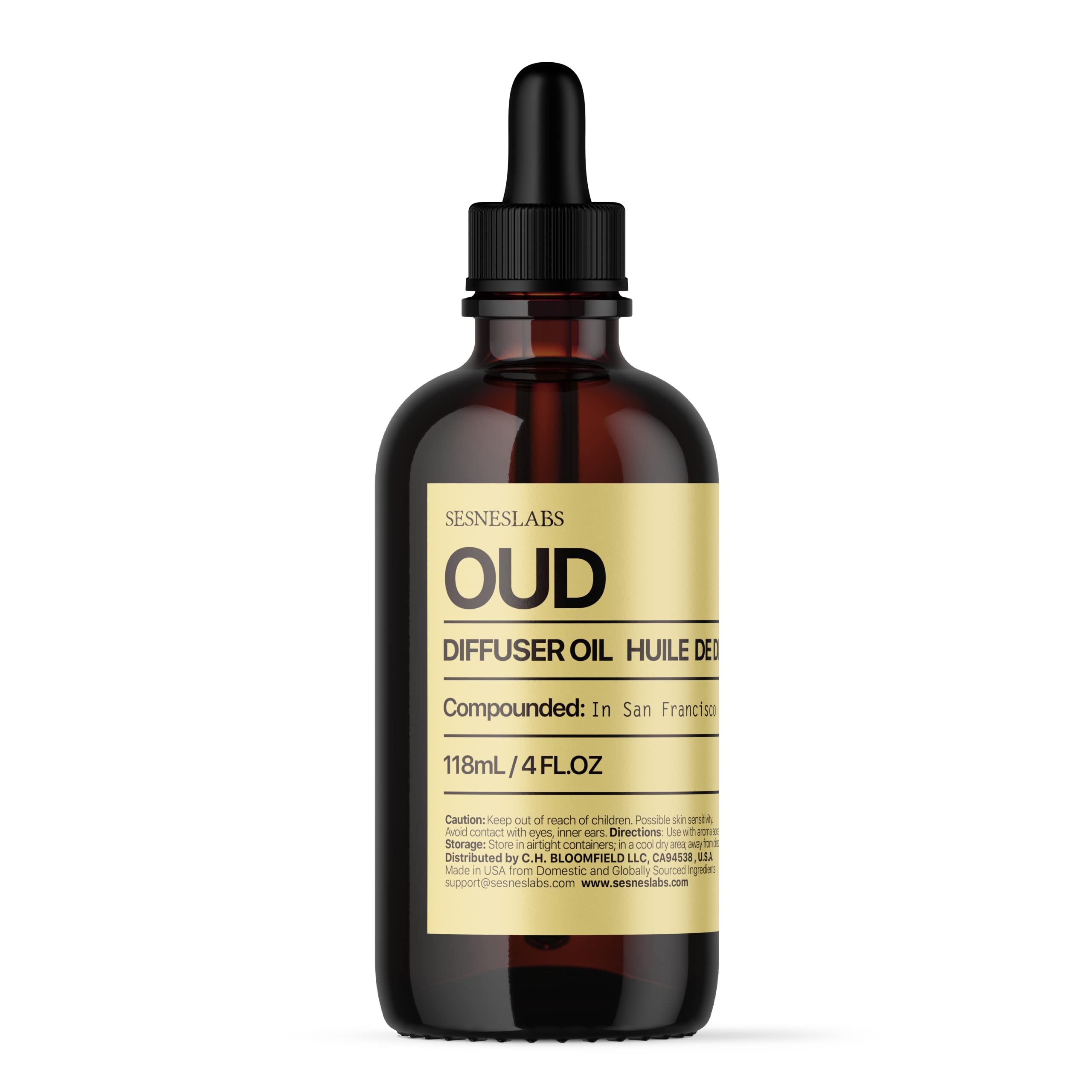 Premium Oud Diffuser Oil - Luxury Scent Blend with Chinese Pepper, Rosewood, Cardamom, Vetiver & Tonka Bean (4 oz/118mL) - Aromatherapy Essential Oils for Ultrasonic Diffusers, Home Spa, Meditation & Relaxation