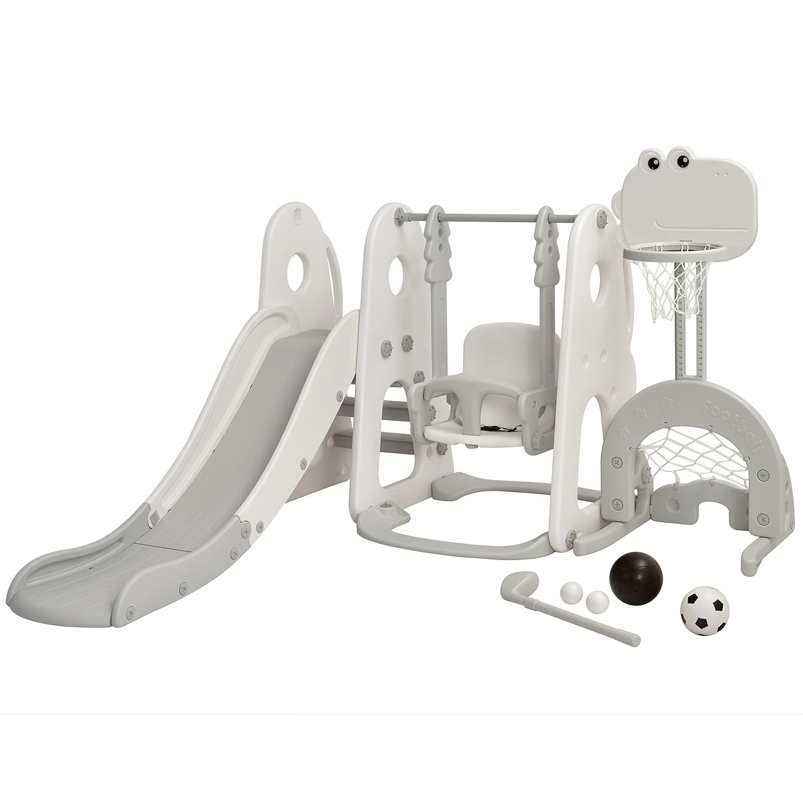 **Costzon 6-in-1 Toddler Slide & Swing Set – Large Kids Climber Playset with Basketball Hoop, Soccer Goal & Golf Hole – Indoor & Outdoor Backyard Playground for Ages 2-12 – Perfect Birthday & Holiday Gift**    *(Great for Backyards, Parks, Daycares & Playrooms – Encourages Active Play & Motor Skills Development!)*