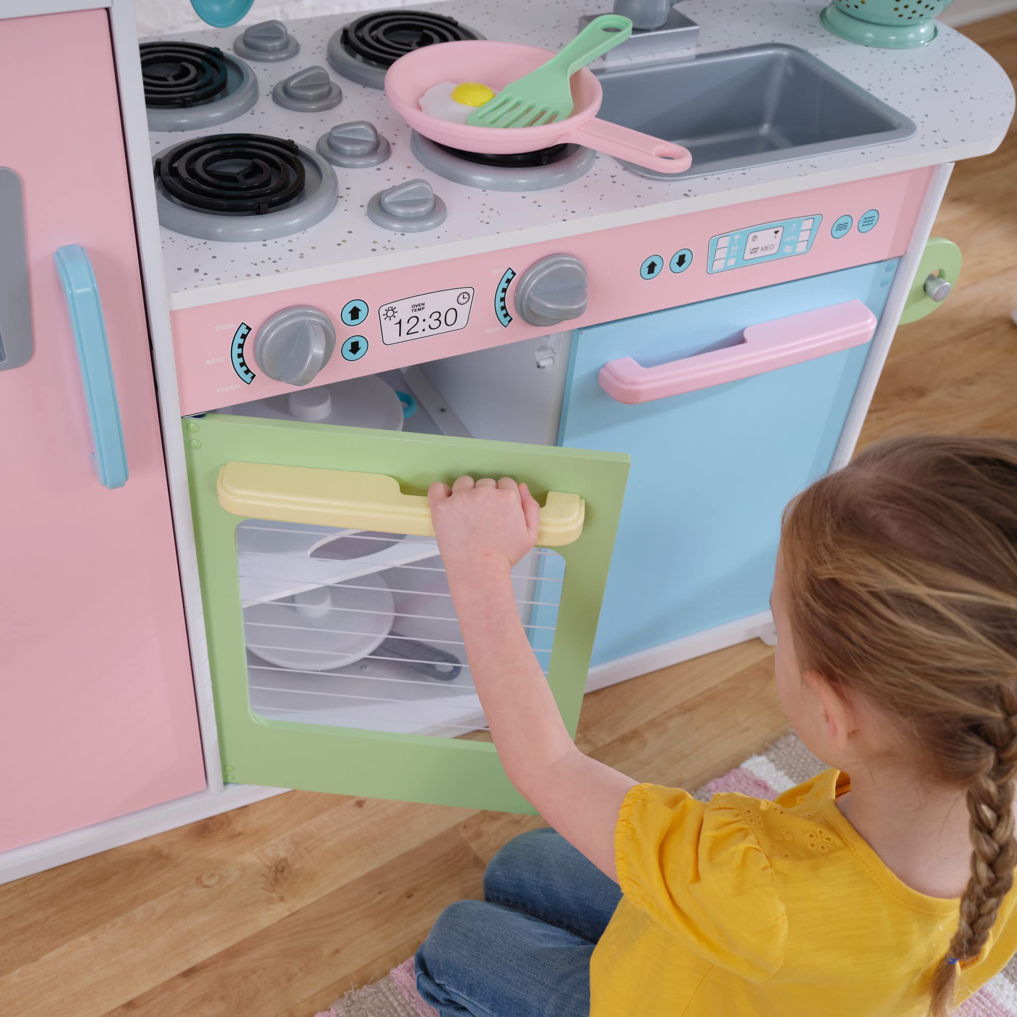 KidKraft Uptown Pastel Wooden Play Kitchen Set with Chalkboard, Play Phone & See-Through Doors - Pretend Play Toy for Toddlers Ages 3+ | Perfect for Imaginative Play, Birthday Gifts & Preschool Learning