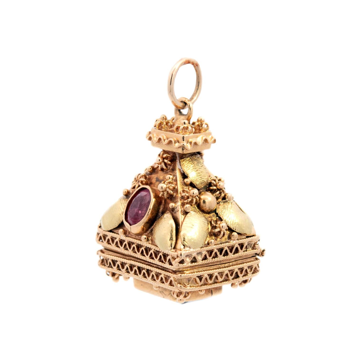 18k Italian Estate Tourmaline Hidden Locket Fob - Vintage Jewelry for Special Occasions & Heirloom Gifting