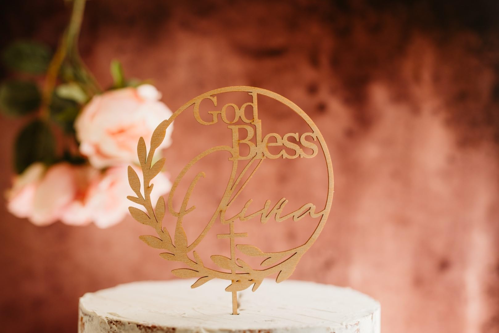 Custom God Bless Cake Topper - Personalized Wood & Acrylic Baptism Cake Decorations - Perfect for Christening, Baby Showers & Religious Celebrations