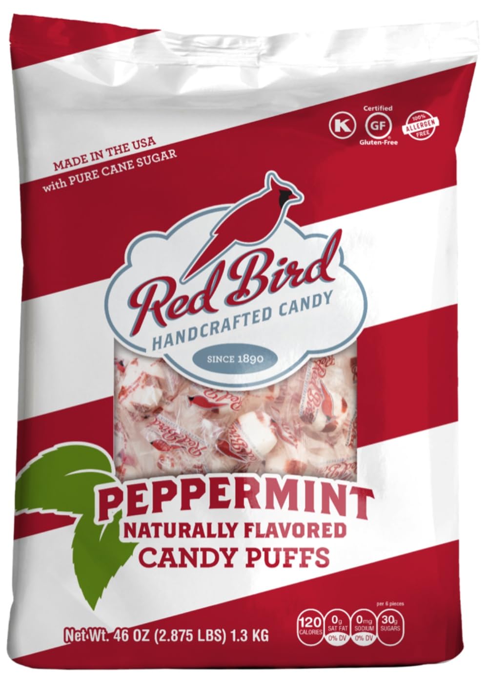 Red Bird Soft Peppermint Candy - Individually Wrapped Gluten Free Breath Mints, 46 oz Bag - Fresh Breath Solution for Office, Travel & After Meals