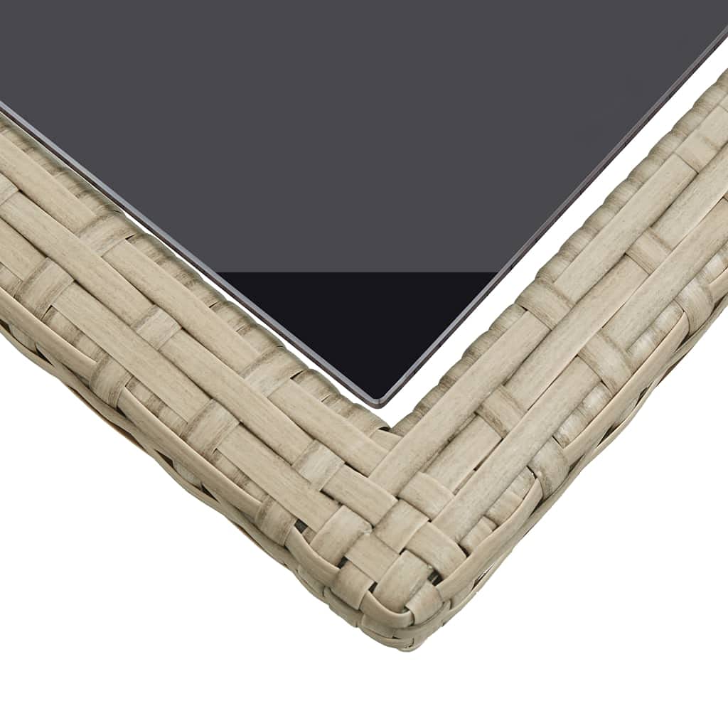 Beige PE Rattan Patio Table with Glass Top - Outdoor Garden Dining Set for Picnic, Backyard, and Terrace Use