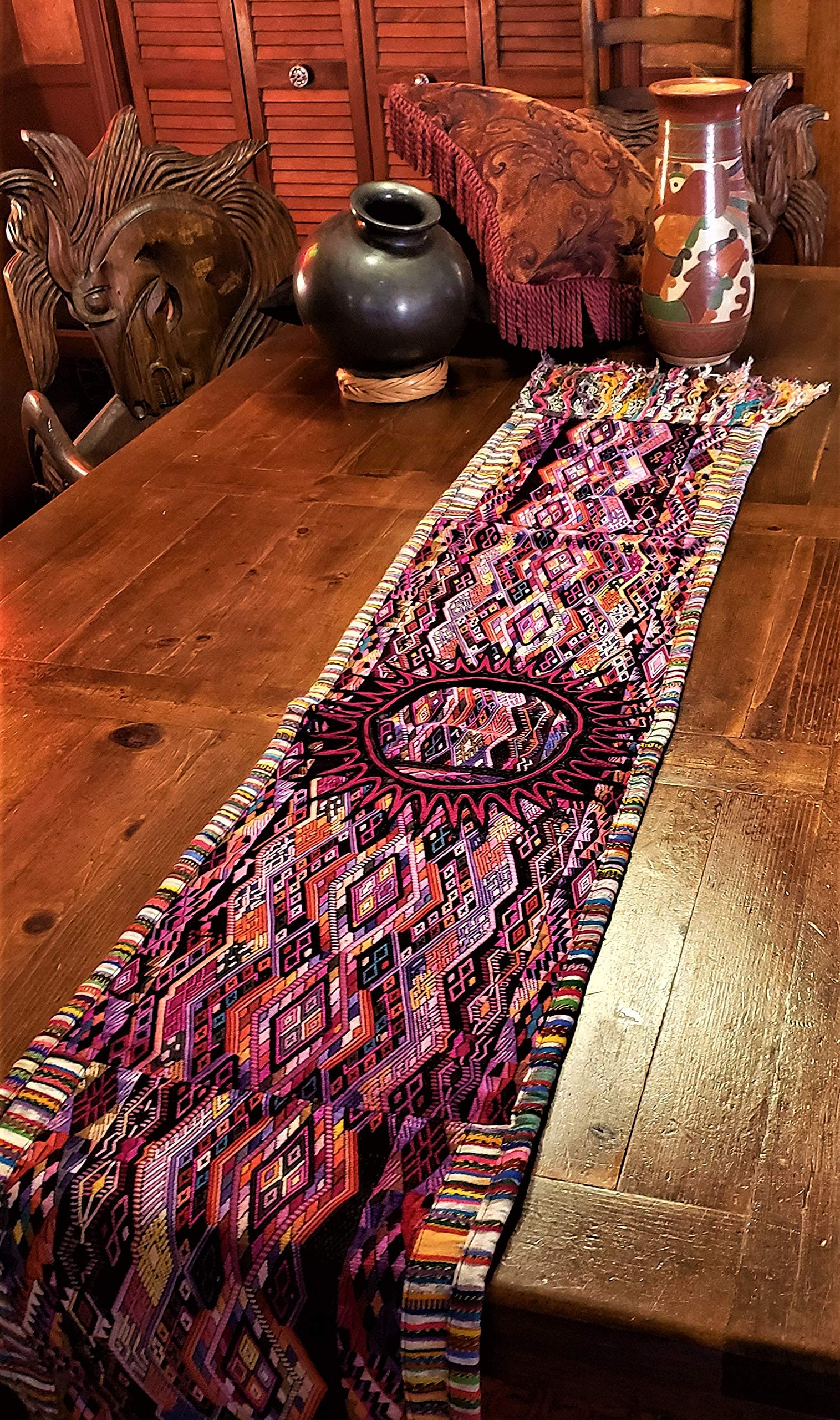 Vibrant Guatemalan Huipile Table Runner - Handwoven Cotton Textile for Dining Table Decor, Boho Home Accent, and Cultural Gift Idea