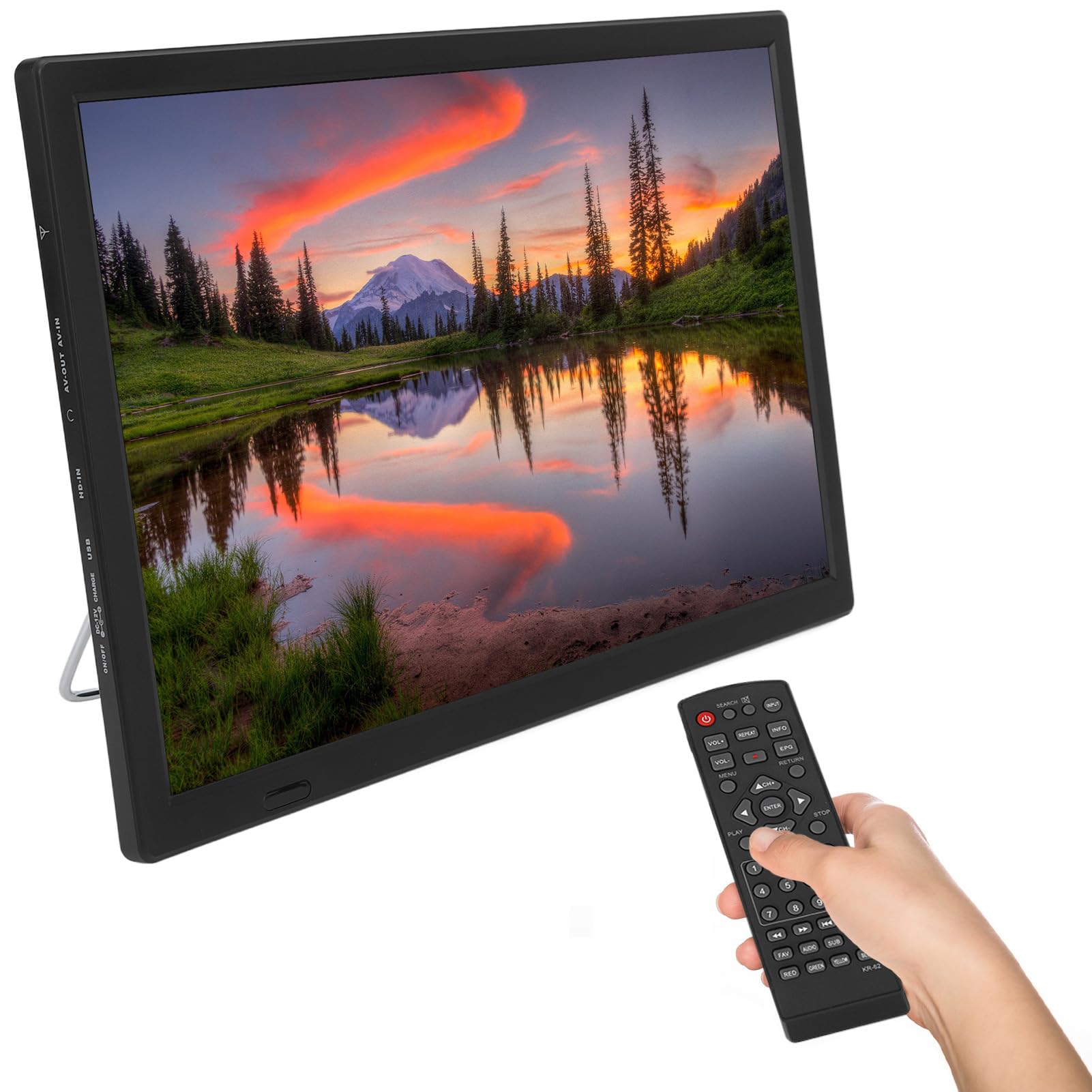 16 Inch Portable LED TV with Stand & Remote - 1080P HD ATSC Digital Television, USB, AV Input/Output, High Sensitivity Widescreen Monitor for Home, Kitchen, RV, Camping & Outdoor Use
