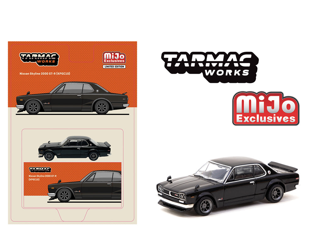 Tarmac Works 1/64 Scale Diecast Model Car - Nissan Skyline KPGC10 2000 GT-R Black | Collectible Miniature Vehicle for Display, Racing Games & Gift Giving