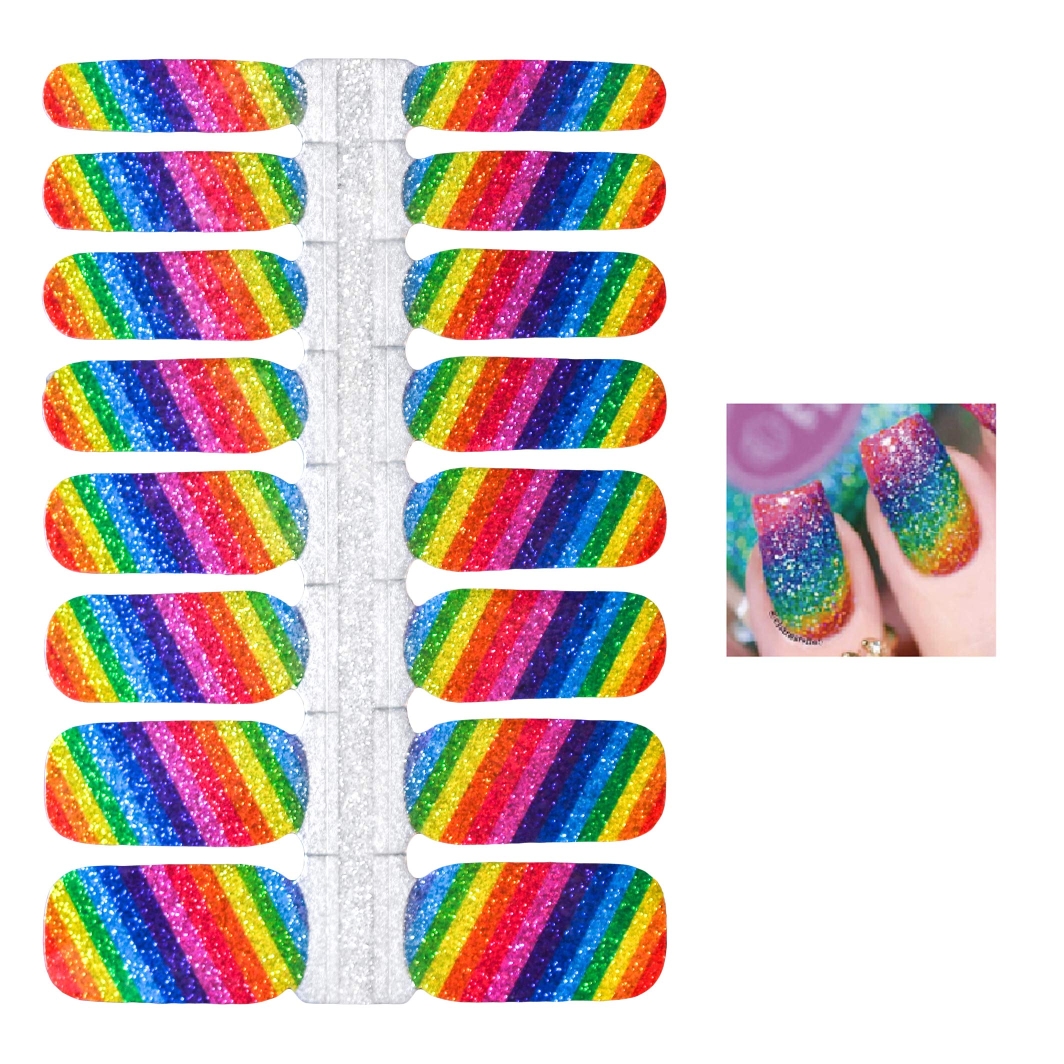 SILPECWEE 5 Sheets Rainbow Glitter Nail Polish Strips - Self-Adhesive Full Nail Wraps for Women | DIY Nail Art Stickers with Free Nail File | Perfect for Parties, Weddings & Daily Nail Care