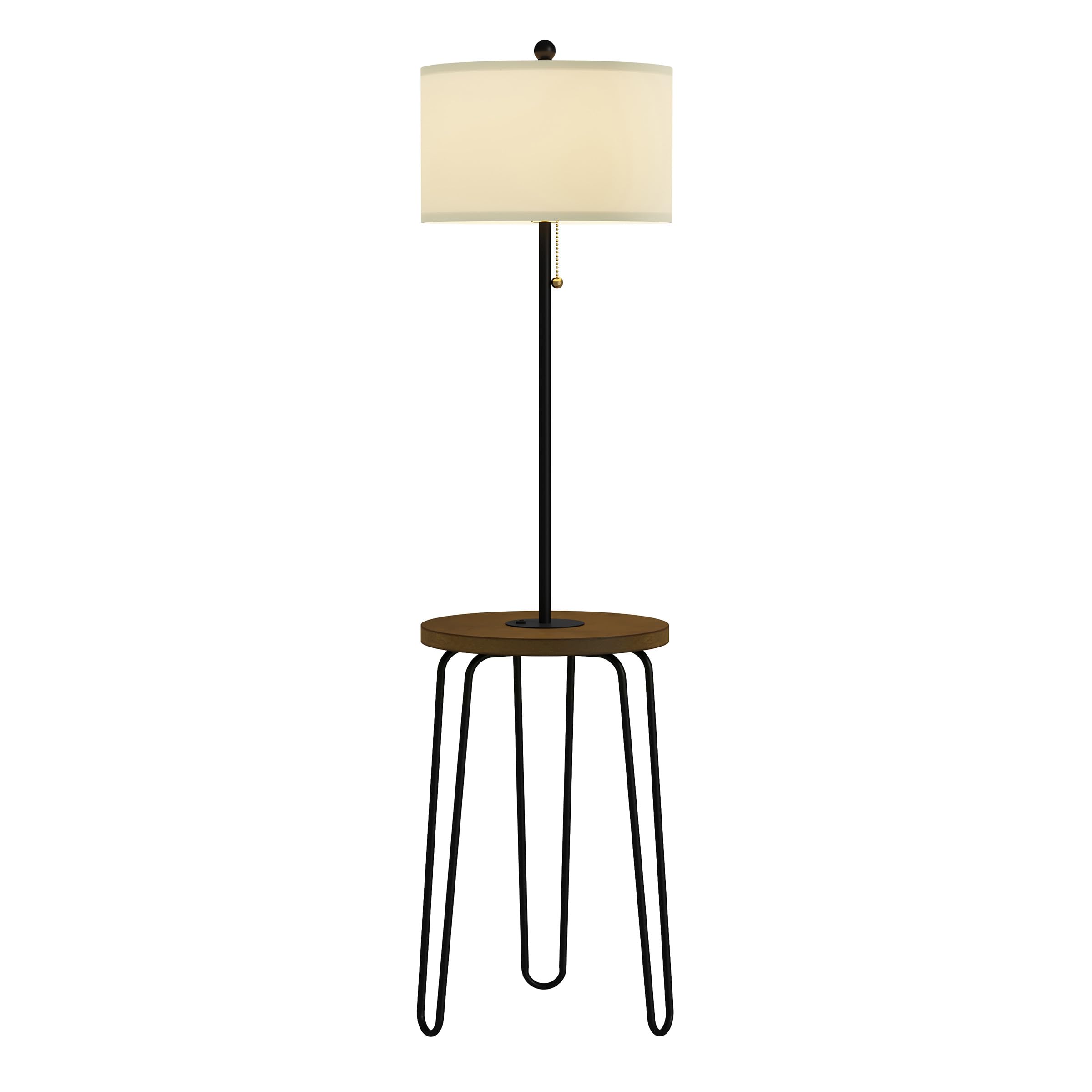 Mid-Century Modern Floor Lamp with Side Table - USB Charging Port & Hairpin Legs - Standing Light with Shelves by Lavish Home - Perfect for Living Room, Bedroom or Office Lighting
