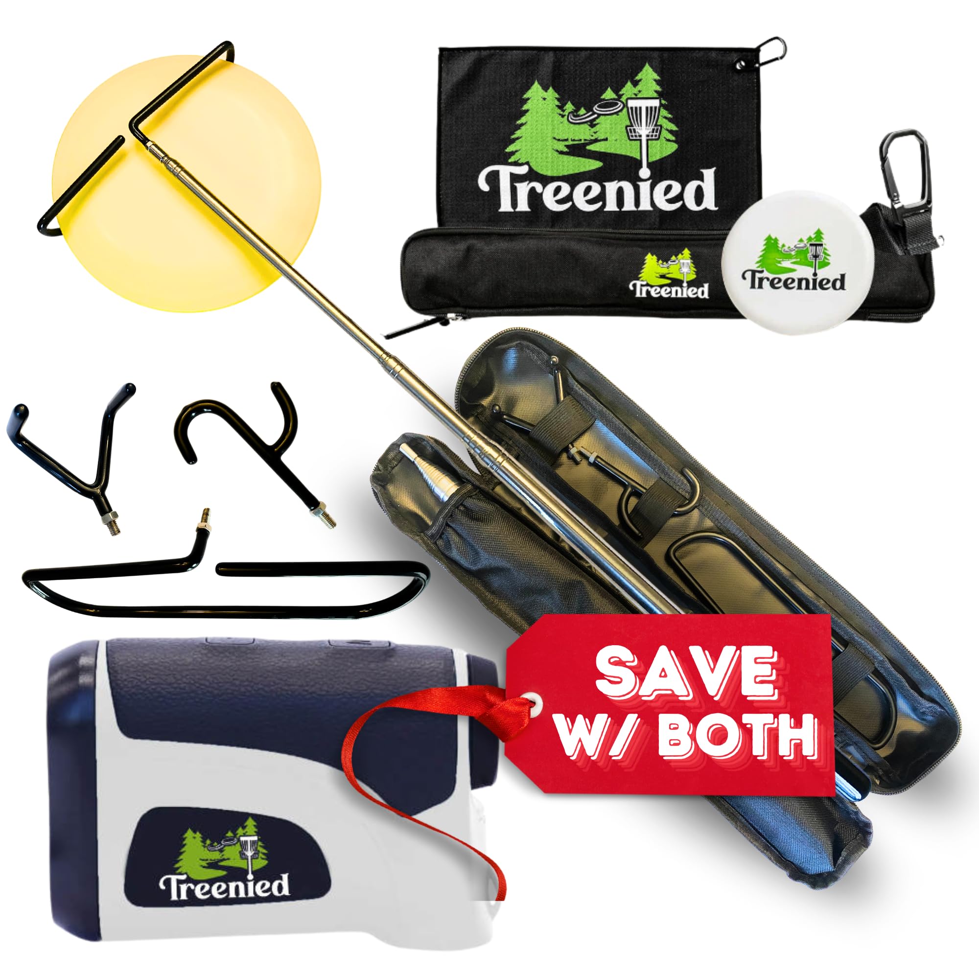 Premium Disc Golf Retriever Pole & Rangefinder Kit with Towel & Mini Marker - Essential Disc Golf Accessories for Tournament Play & Outdoor Practice