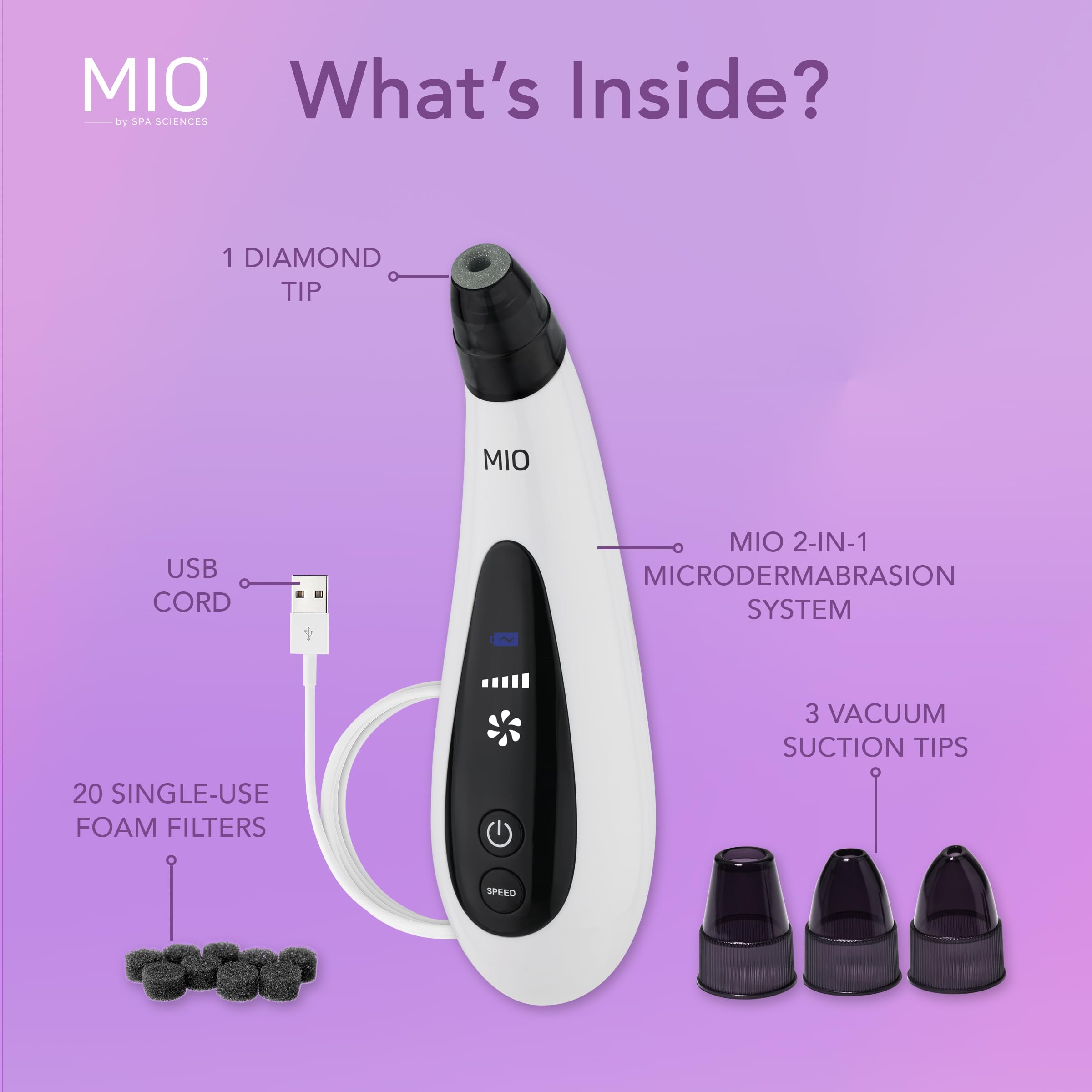 Spa Sciences MIO Diamond Tip Microdermabrasion Device - Professional Blackhead Remover & Pore Cleanser for Acne Scar Reduction, Wrinkle Treatment & Skin Exfoliation | At-Home Facial Care for Clearer, Smoother Skin | Perfect for Daily Skincare Routine & Spa Treatments
