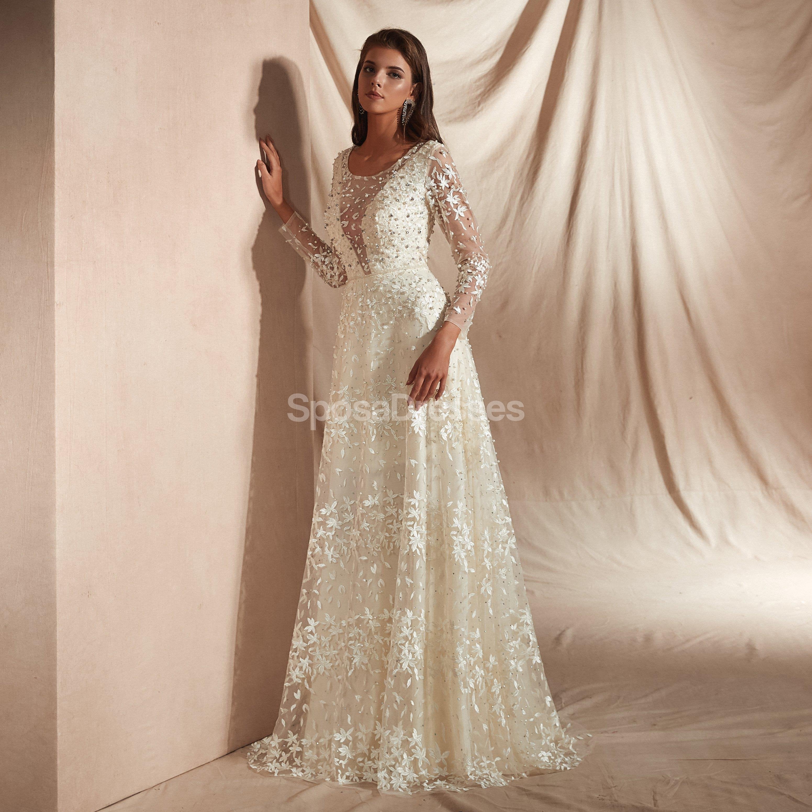 Elegant Long Sleeve Lace Wedding Dress - Romantic Unique Bridal Gown WD578 | Perfect for Church Ceremony, Beach Wedding & Vintage Theme Events