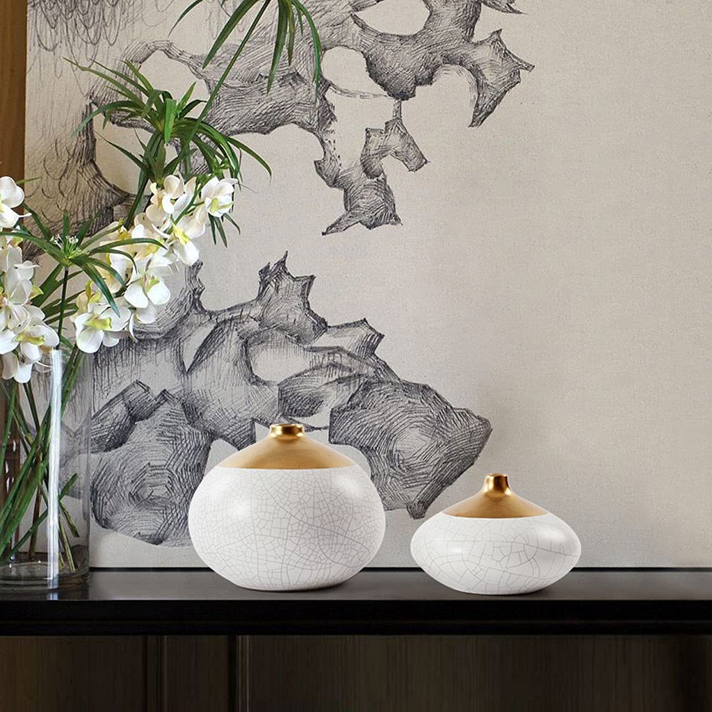Handmade Ceramic Round Vase - 7x4.7 Inch Decorative Flower Vase for Home, Office, Wedding, Party & Outdoor Decor - Unique Gift Idea for Housewarming, Birthday & Anniversary