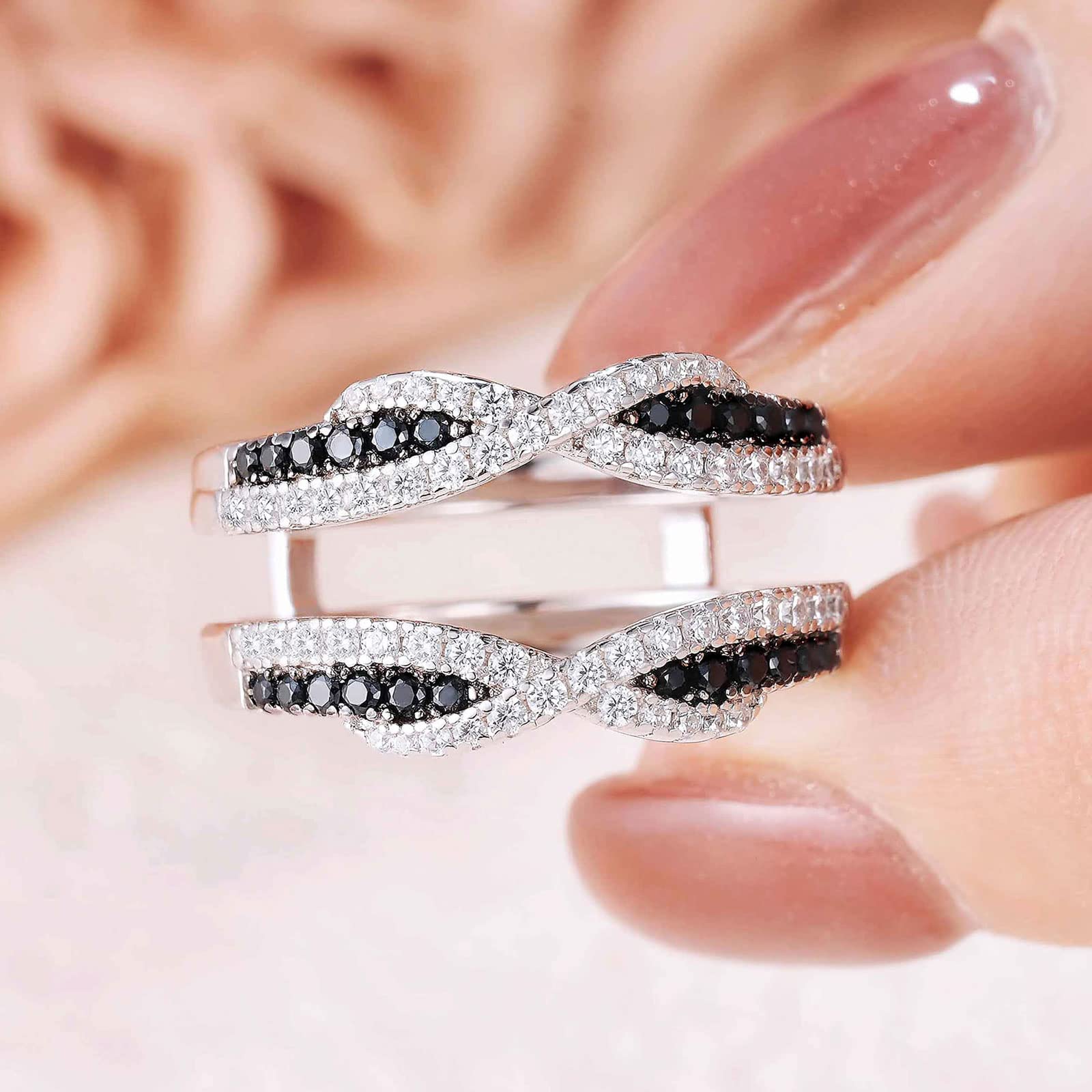 SHELOVES Black & White Cubic Zirconia Ring Enhancer for Engagement Rings - 925 Sterling Silver Wedding Band (Sizes 5-10) - Perfect for Bridal Jewelry, Anniversary Gifts & Special Occasions