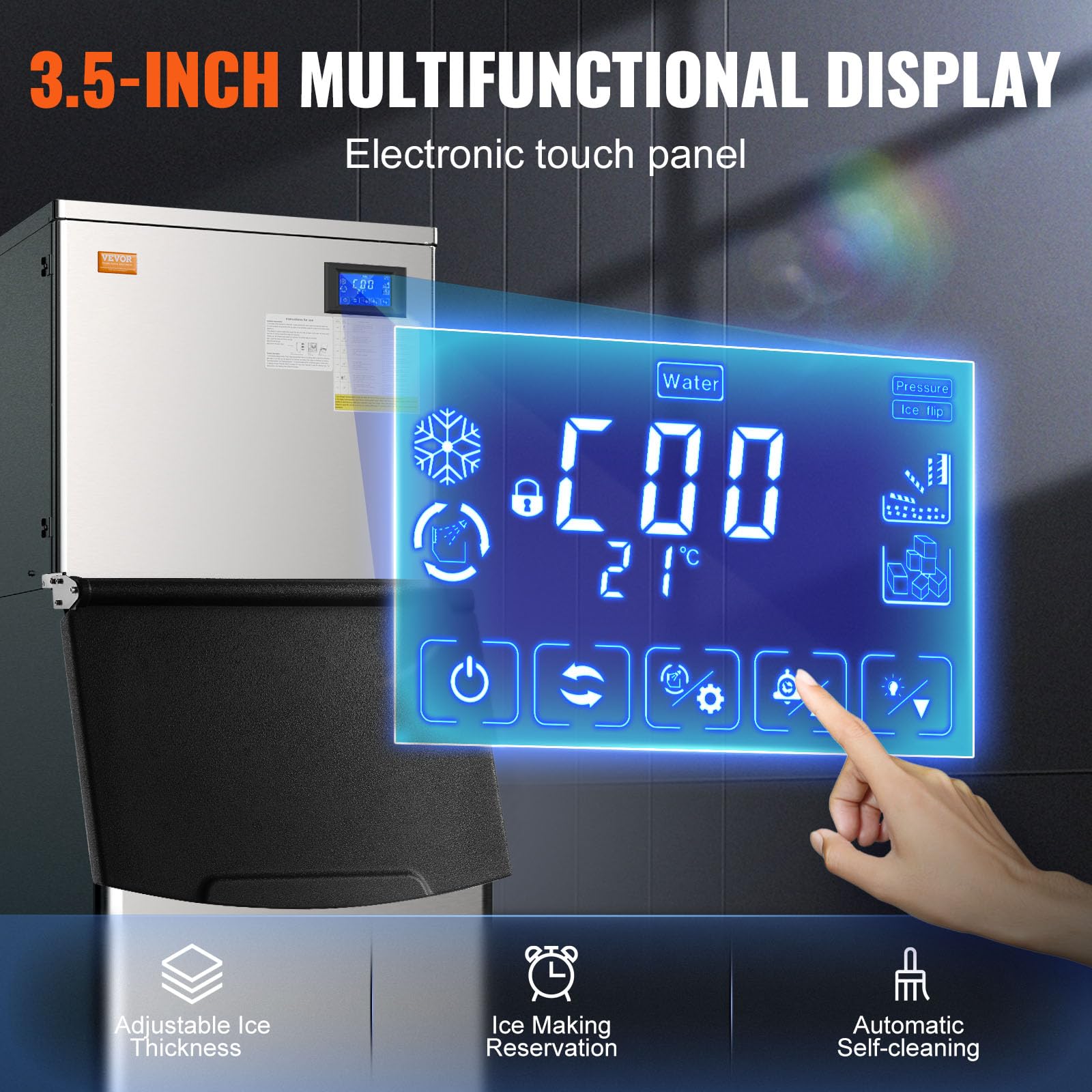 VEVOR Commercial Ice Maker Machine 450LBS/24H with 300LBS Storage Bin, 1000W Self-Cleaning Ice Machine with 3.5