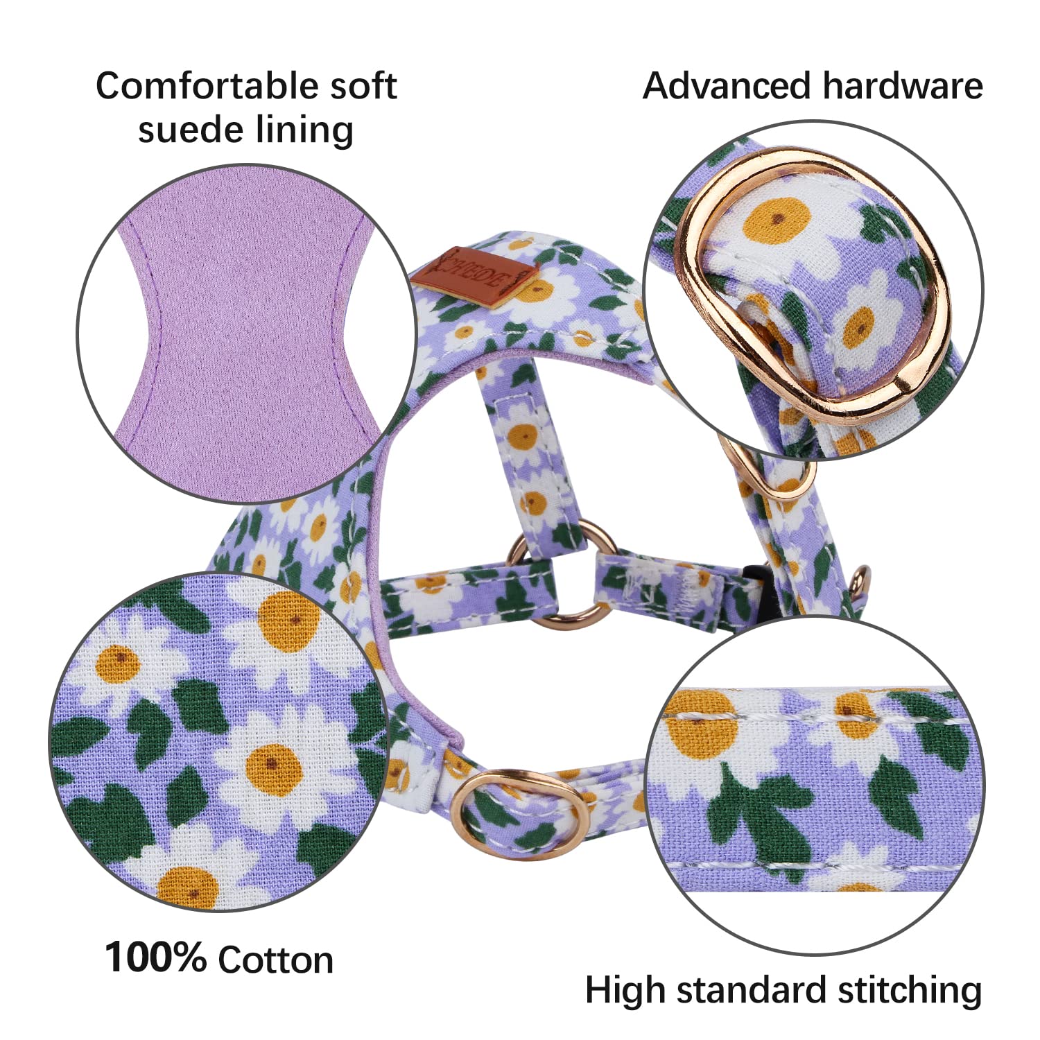 No Pull Floral Dog Harness - Lightweight Adjustable Pet Harness with Leash Set for Small & Medium Dogs | Soft Comfortable Puppy Vest | Perfect for Walking, Training & Outdoor Adventures (M, Purple Daisy)