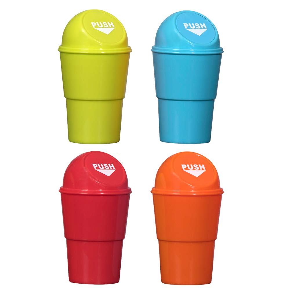 Hammont Mini Car Trash Can 4 Pack - 3.75x6.5 Inch Small Car Garbage Bin - Cute Colorful Car Accessories for Sedan, SUV, Truck - Compact Auto Waste Container for Road Trips, Commuting & Travel