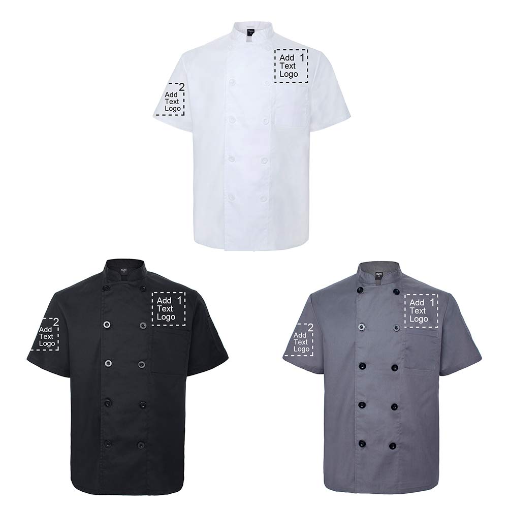 TOPTIE 3 Pack Custom Short Sleeve Chef Coats - Personalized Heat Transfer & Embroidered Chef Jackets for Men & Women - Perfect for Restaurants, Catering & Culinary Schools (SET7-S)