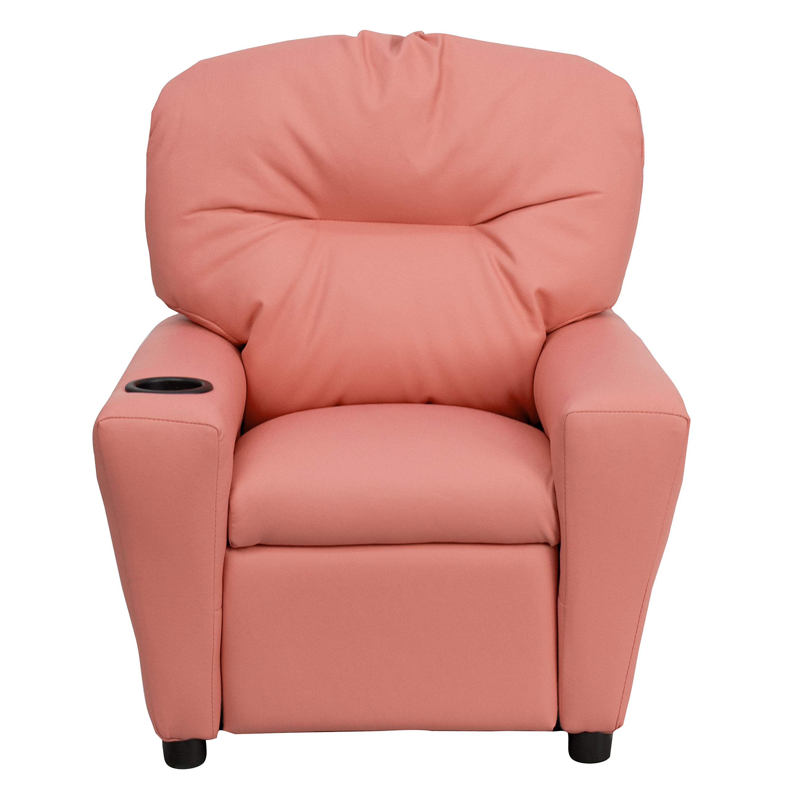 EMMA + OLIVER Pink Vinyl Kids Recliner Chair with Cup Holder - Comfortable Toddler Lounge Chair for Playroom, Bedroom & Movie Nights - Perfect Gift for Girls & Boys
