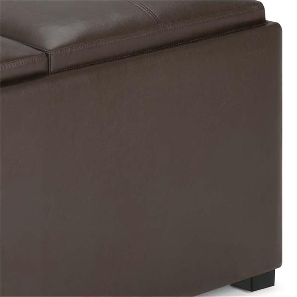Trent Home Square Faux Leather Ottoman Stool - Chocolate Brown Storage Bench for Living Room, Bedroom & Entryway | Multi-Functional Footrest, Seat & Coffee Table Companion