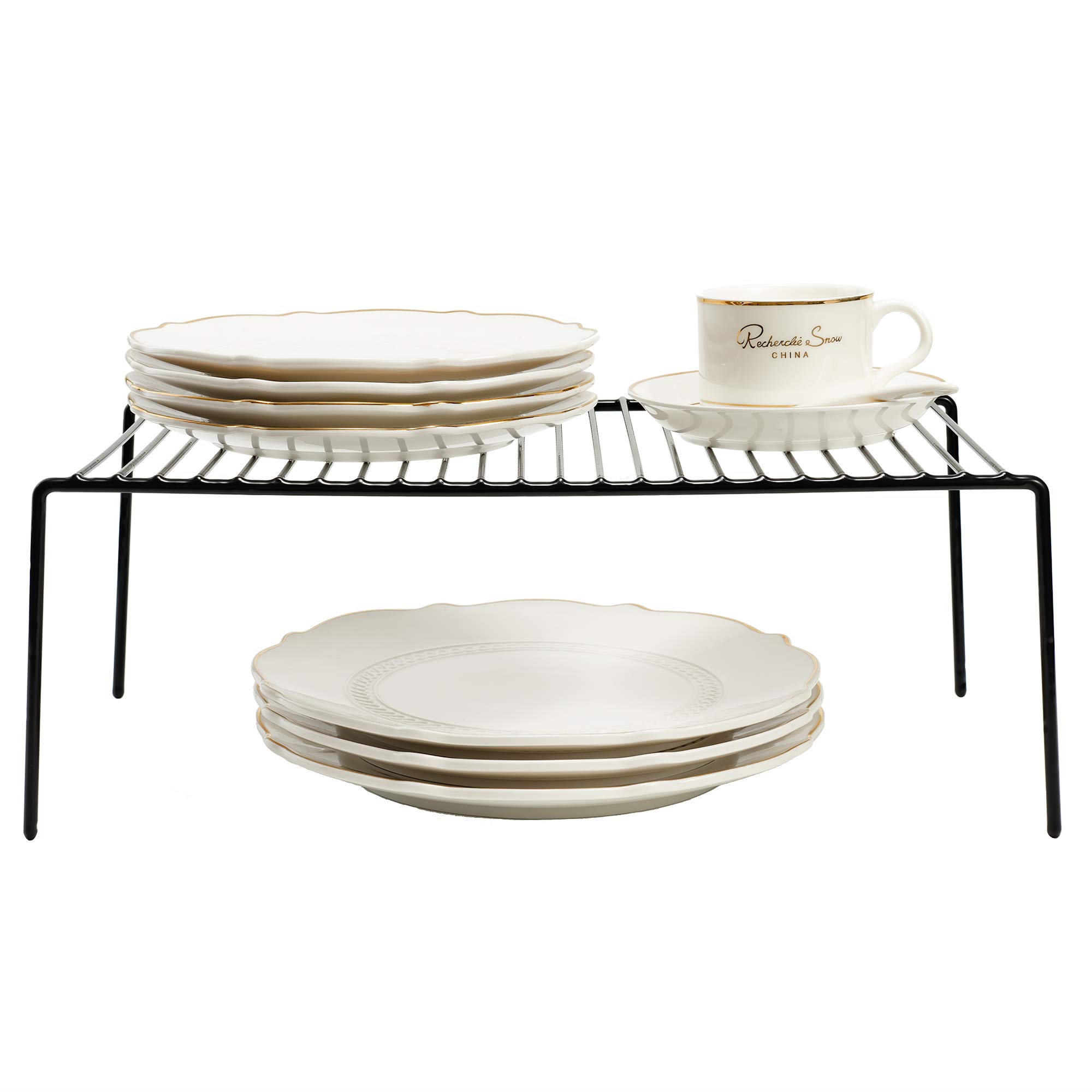 iPEGTOP Large 15.7 x 9.4 Inch Kitchen Freezer Organizer - Set of 4 Rustproof Metal Wire Shelves for Spices, Utensils & Pantry Storage | Fridge Cabinet, Countertop & Cupboard Organization Solution (Black)