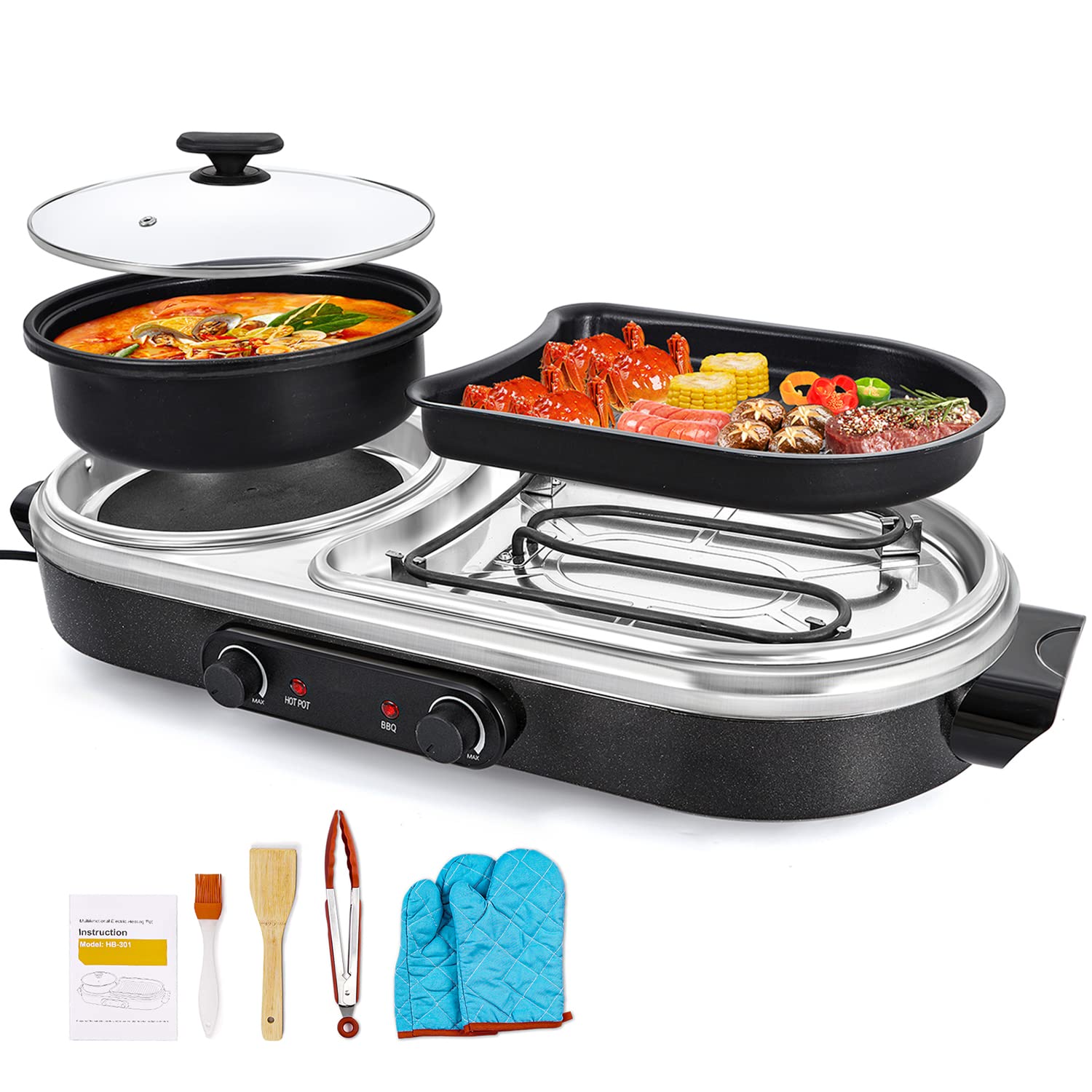 ZXMOTO 2-in-1 Electric Shabu Shabu Hot Pot & Korean BBQ Grill - Indoor Smokeless Dual Temperature Control - 2-10 People Capacity - Perfect for Family Gatherings, Dinner Parties & Asian Cuisine Cooking