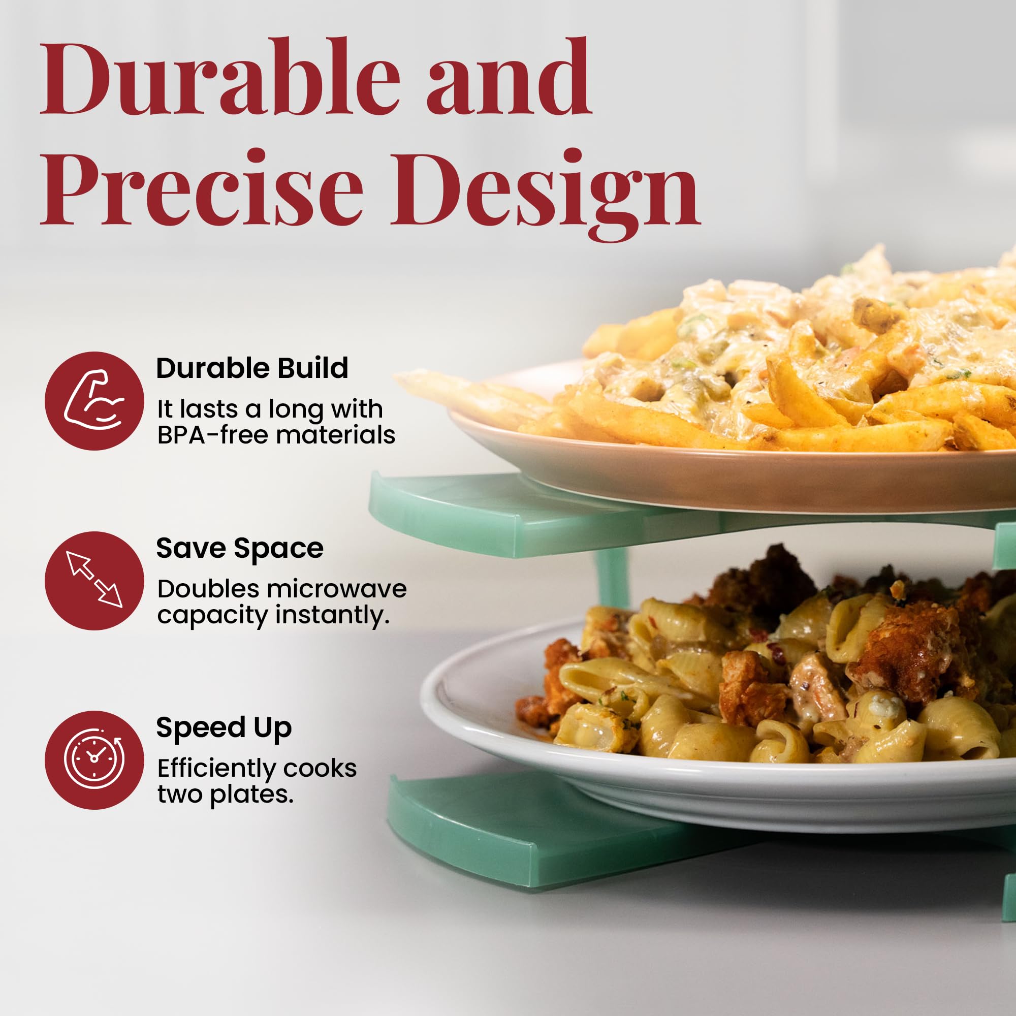 DoubleWave Teal Two Tier Microwave Plate Stacker - BPA Free Large Microwave Plate Holder | Safe & Durable for Everyday Use | Perfect Food Organizer for Busy Professionals & Small Kitchens | Ideal for Meal Prep, Leftovers & Quick Reheating