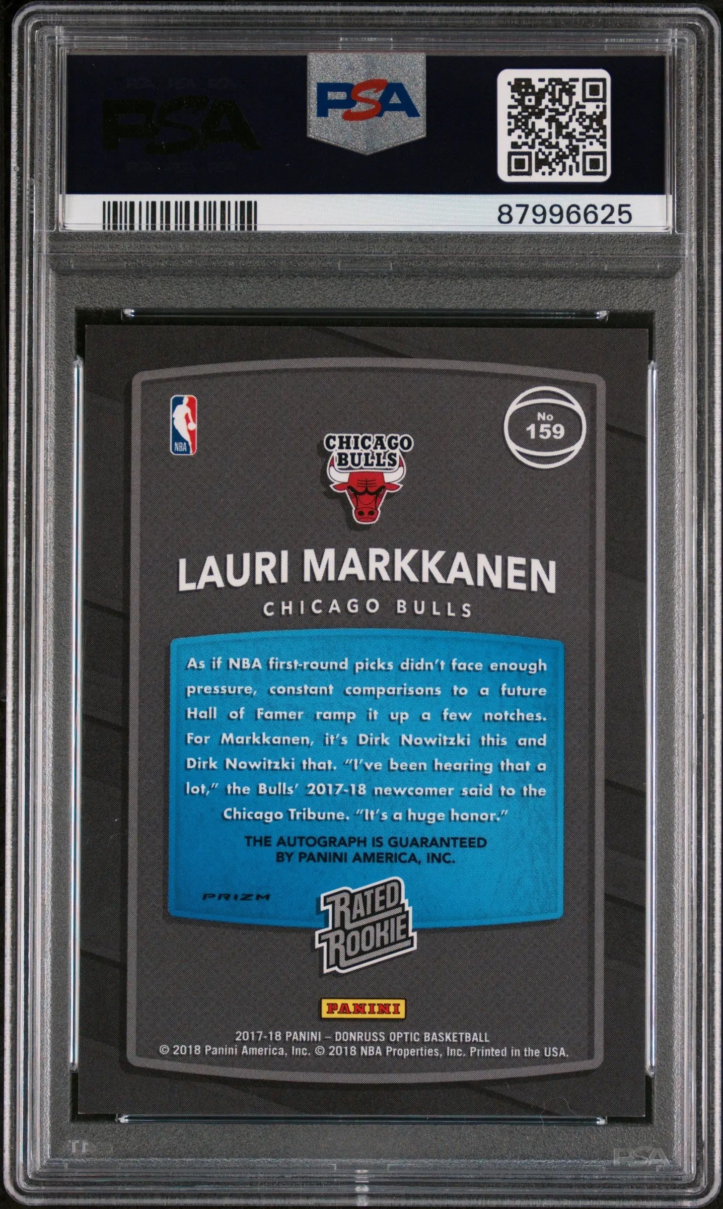 2017 Panini Donruss Optic PSA 10 Lauri Markkanen Rated Rookie Fast Break Auto Basketball Card - Perfect for NBA Collectors, Investment & Display Cases