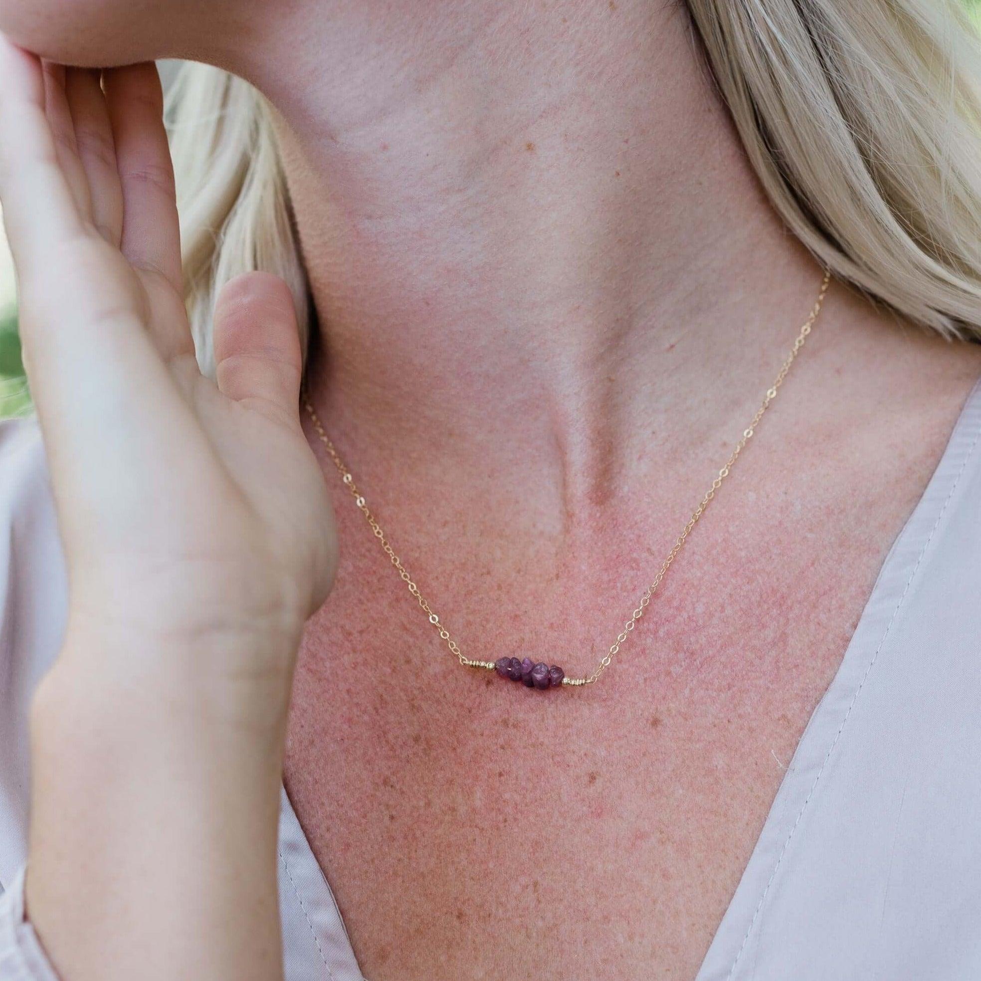 Ruby Chip Bead Bar Necklace - Elegant Dainty Jewelry for Women | Perfect for Weddings, Parties & Everyday Wear