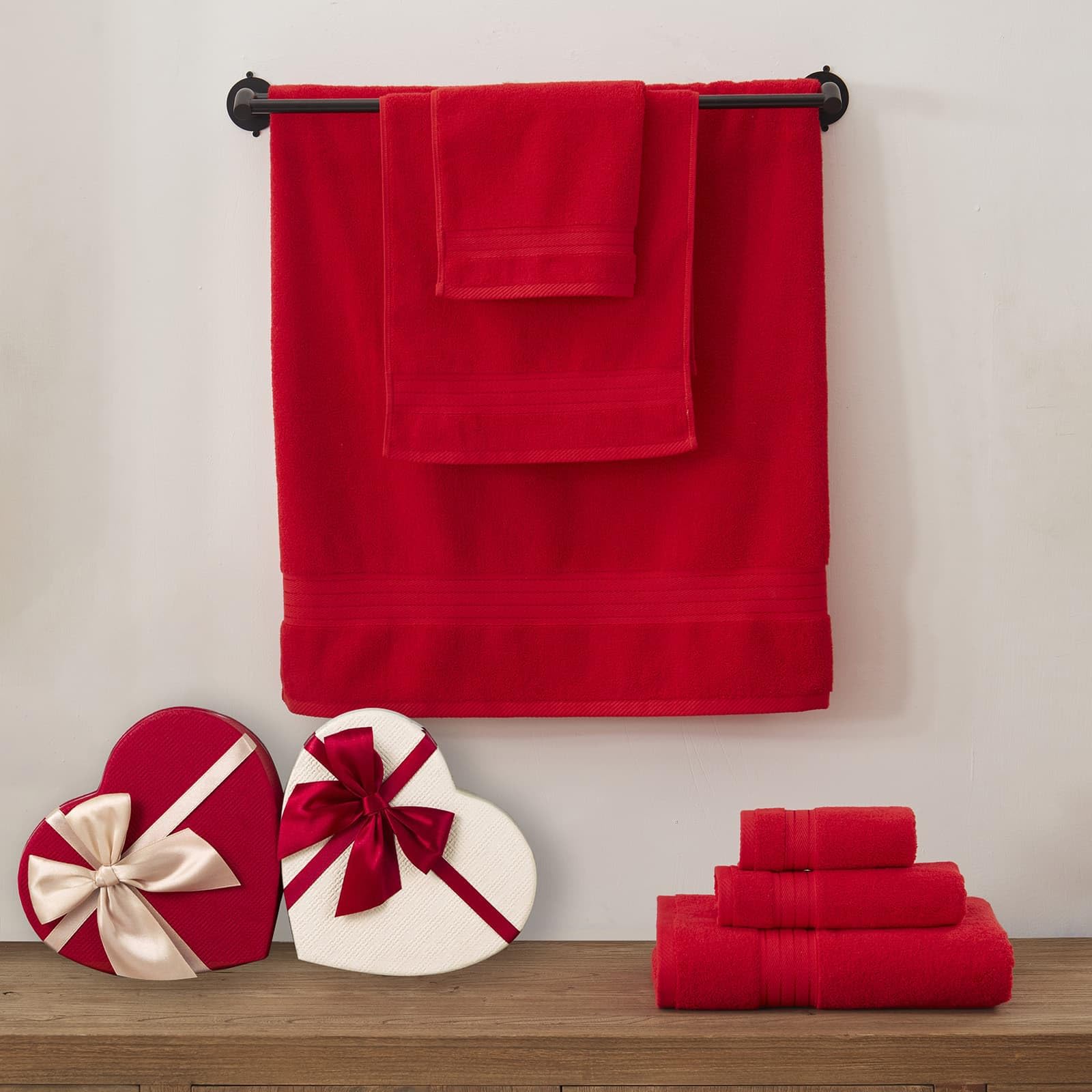 Premium 6-Piece Red Bath Towel Set - Ultra Soft & Absorbent 650 GSM Turkish Cotton - Includes 2 Large Bath Towels, 2 Hand Towels, 2 Washcloths - Luxury Spa & Bathroom Essentials for Home, Hotel, Gym