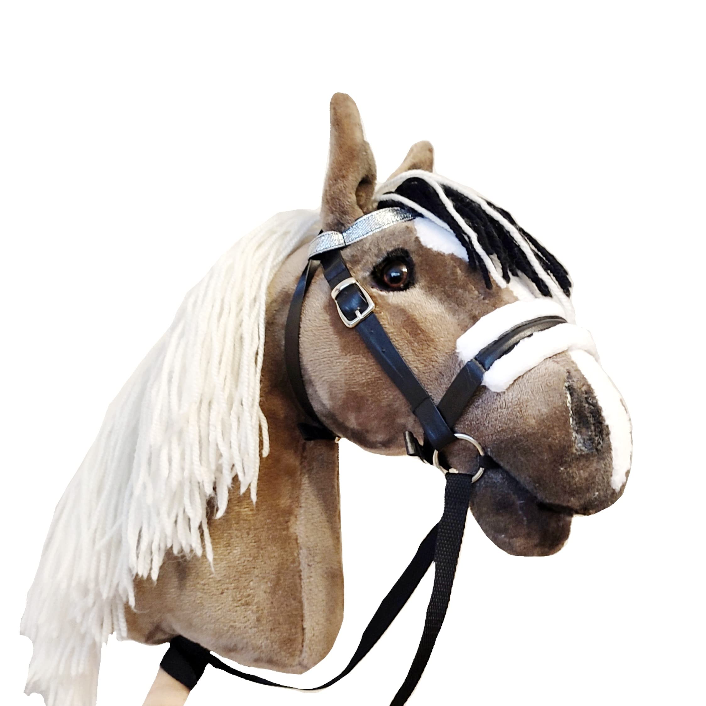 Premium Brown Stick Hobby Horse Plush Toy with Bridle - Soft Stuffed Riding Horse for Kids, Pretend Play & Outdoor Activities - Perfect Gift for Children's Birthday & Imaginative Play