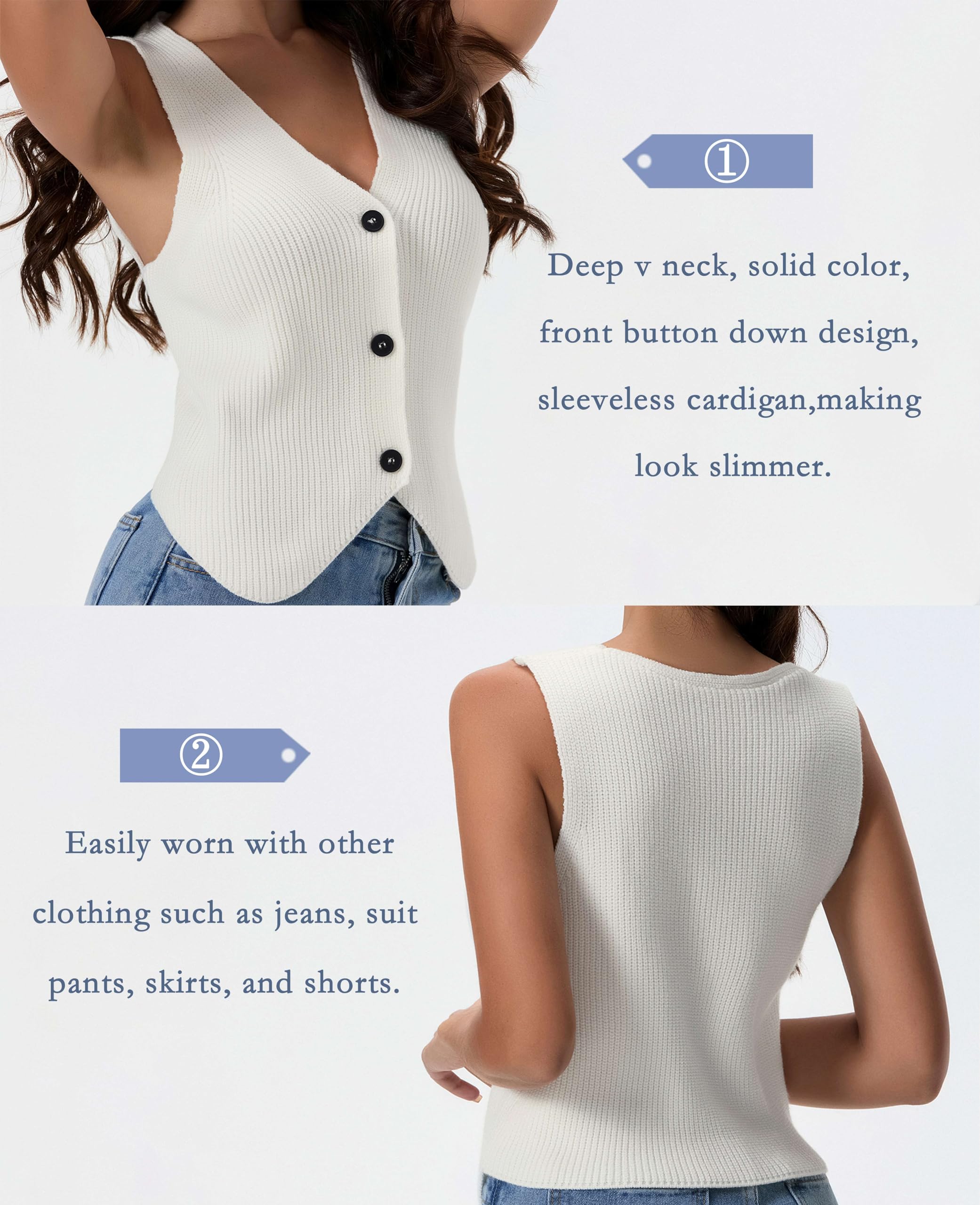 Women's Y2K Trendy Knit Button-Up Vest Sweater - Crochet Summer Top for Casual Outings & Layering with Jeans | Perfect for Brunch, Beach Trips & Street Style Fashion